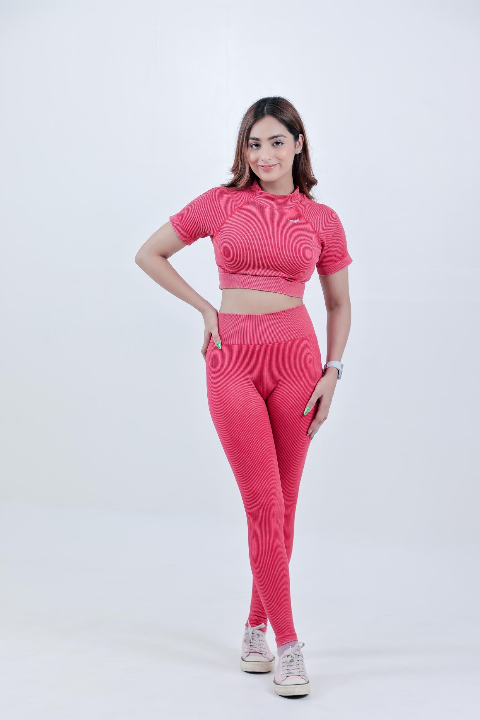 Stripe Crew Gym Nylon Legging – Red