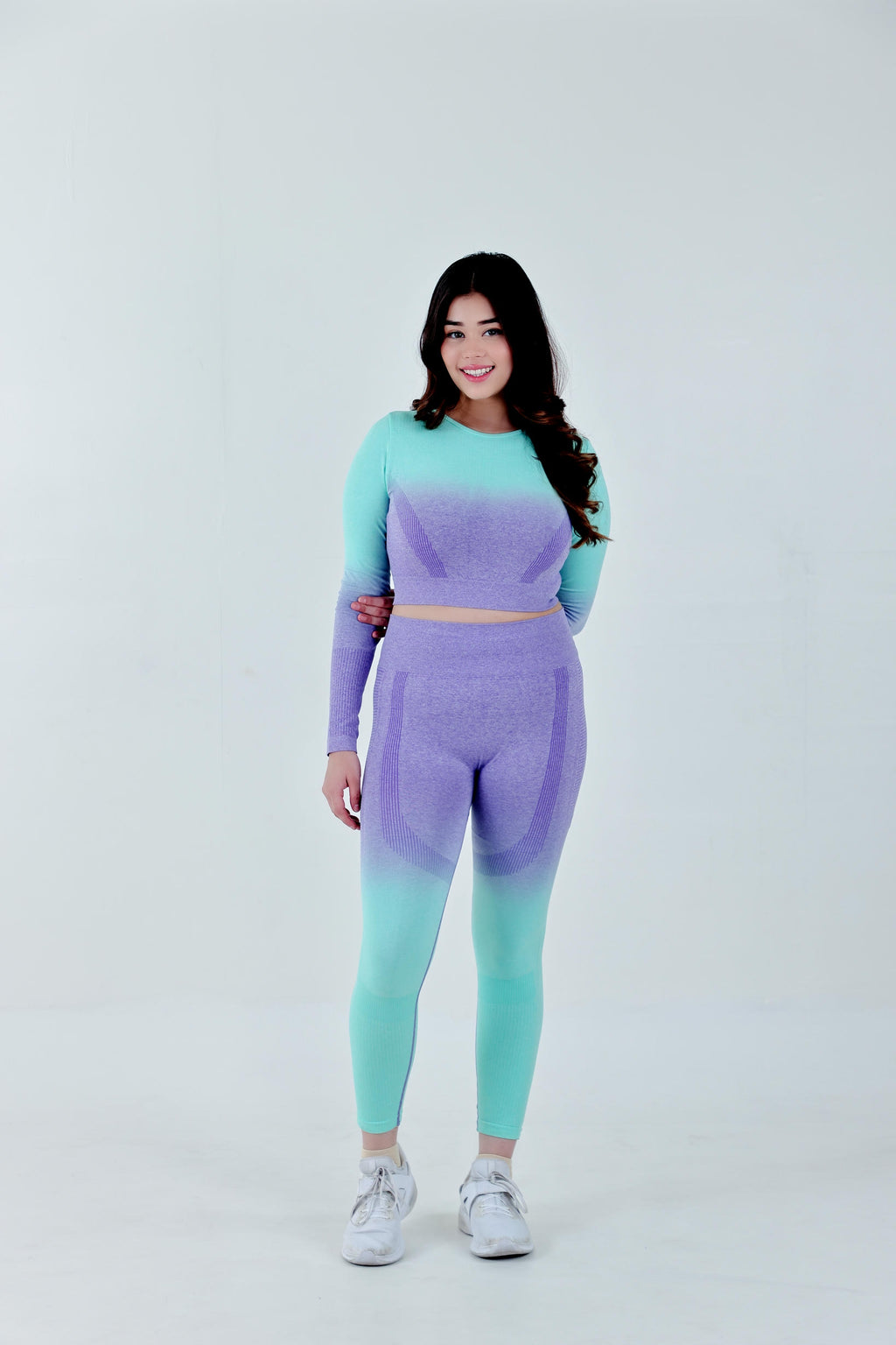 Gradient Seamless Nylon Crop Top – Purple Green