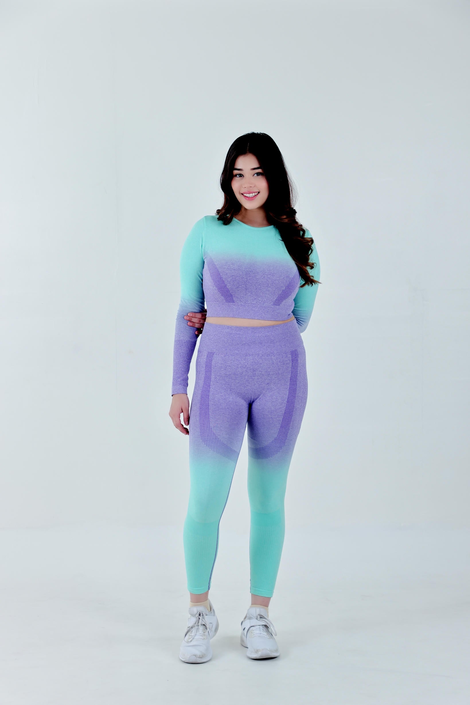 Gradient Seamless Nylon Crop Top – Purple Green