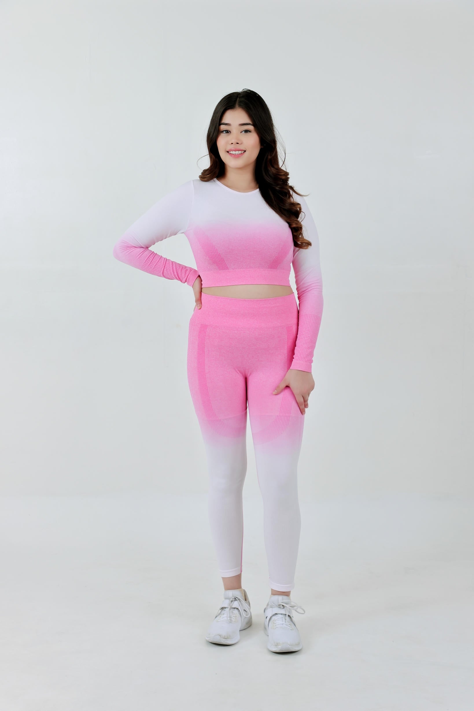 Gradient Seamless Nylon Co-ord Sets – Pink White