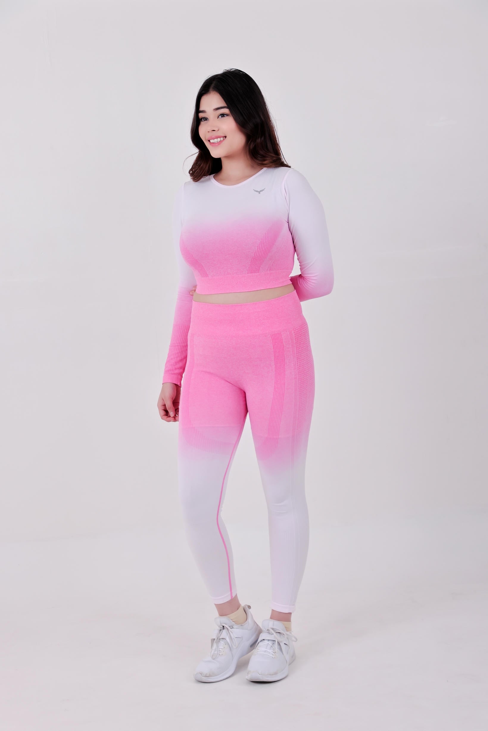 Gradient Seamless Nylon Co-ord Sets – Pink White