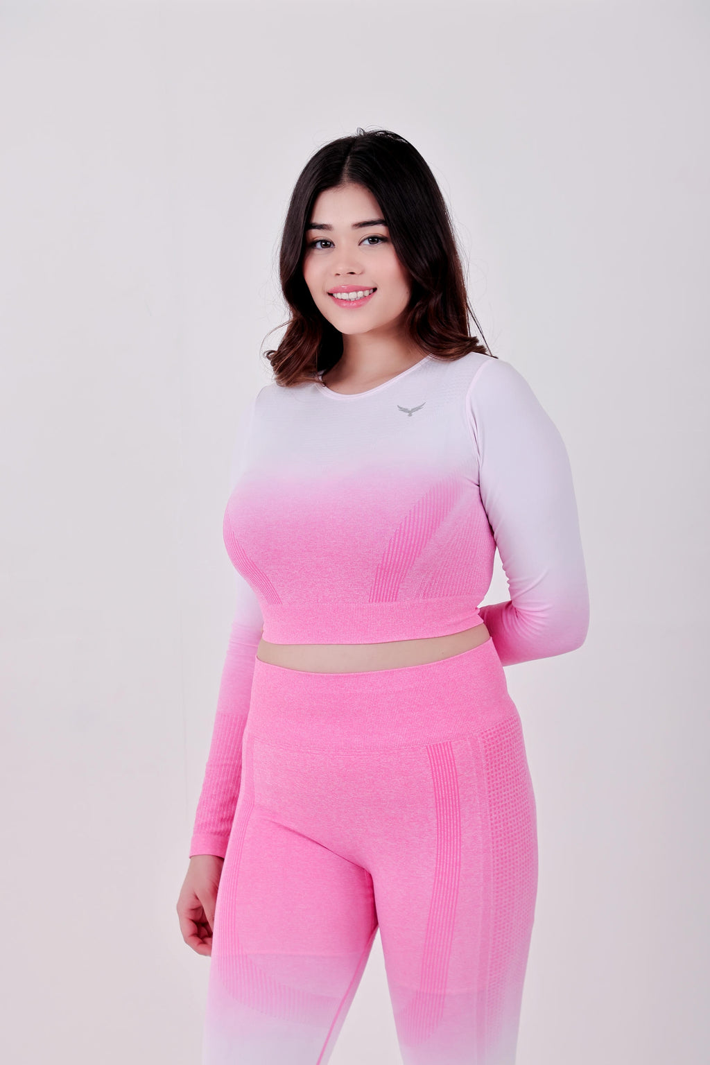 Gradient Seamless Nylon Crop Top – Pink White