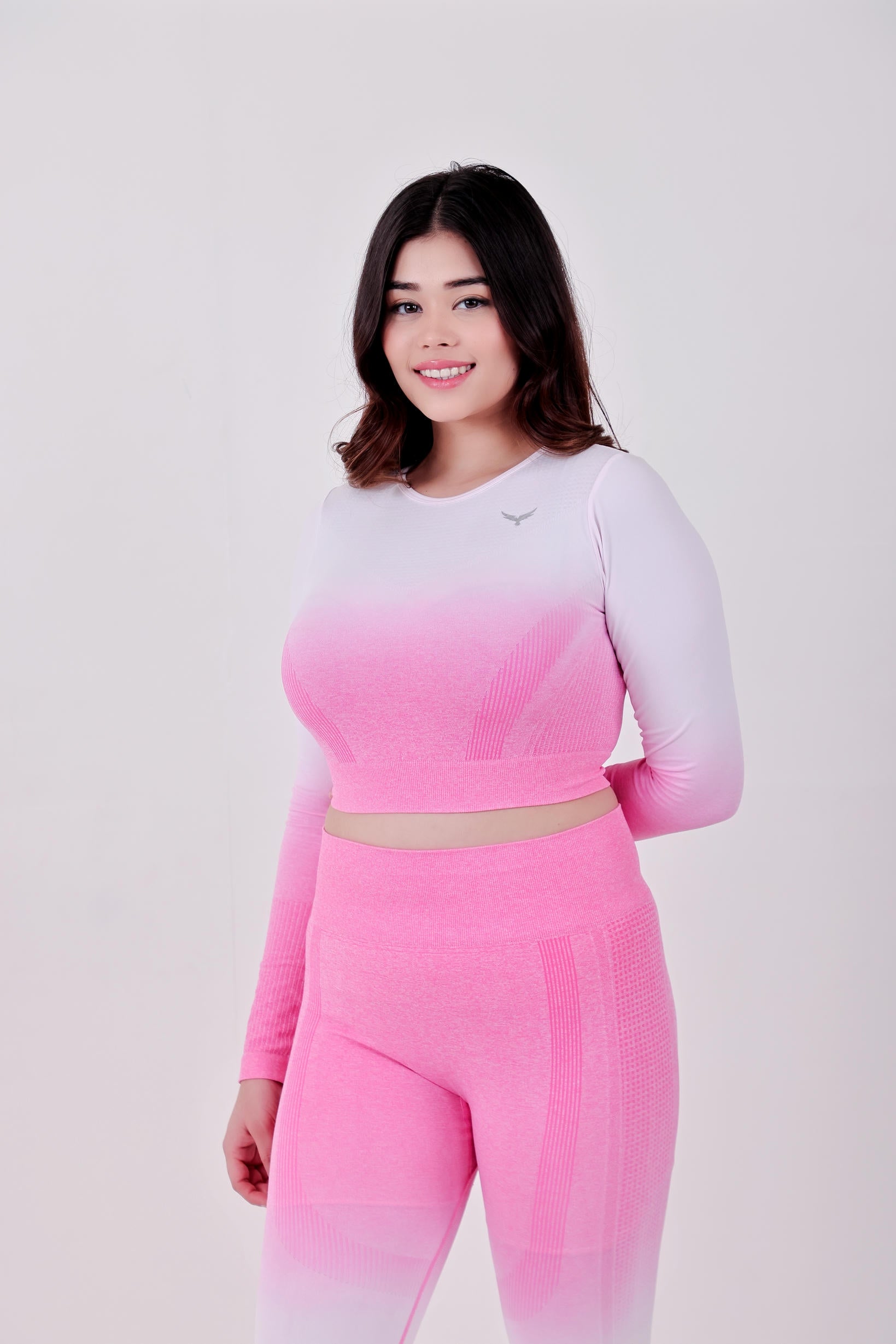 Gradient Seamless Nylon Crop Top – Pink White