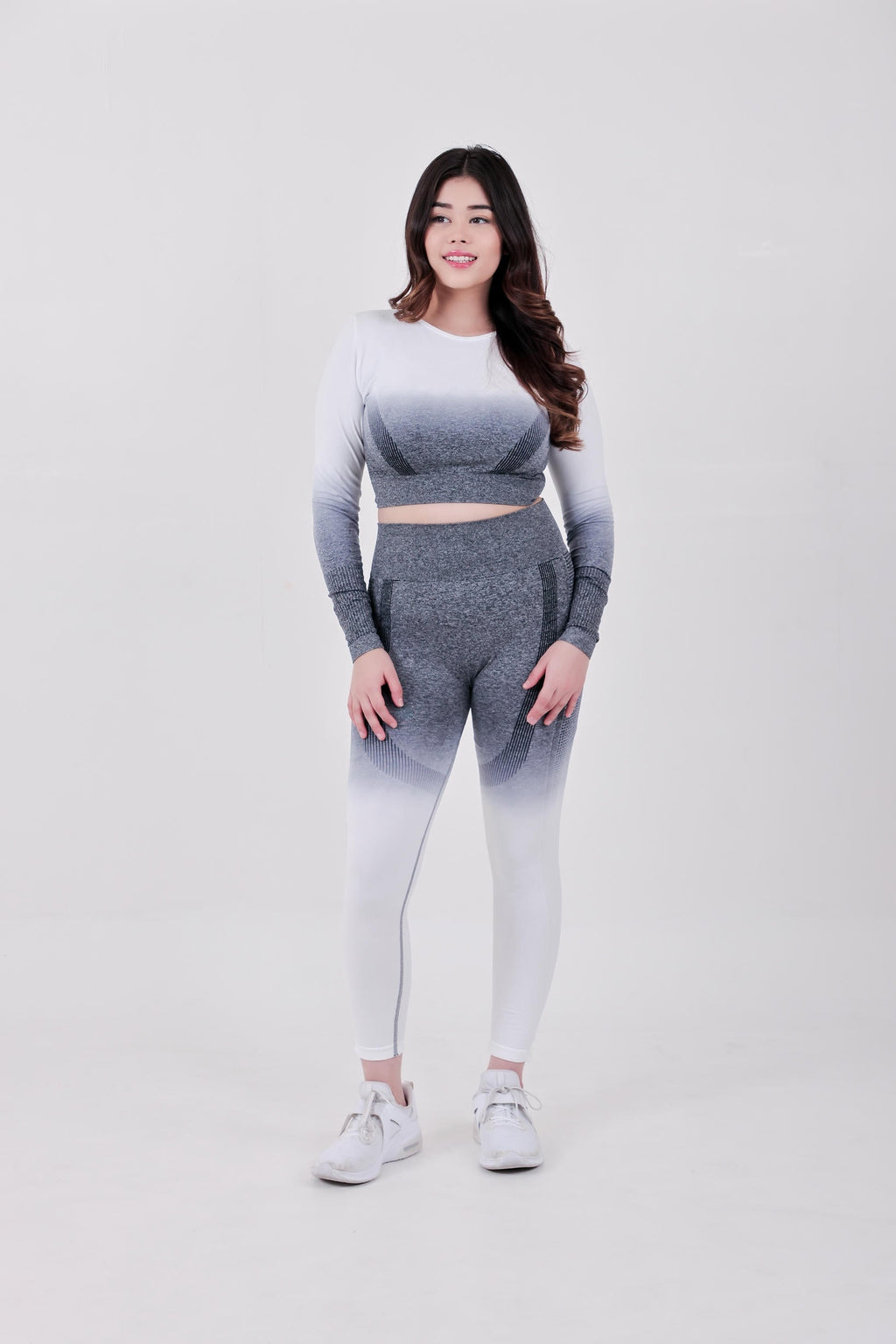 Gradient Seamless Nylon Co-ord Sets – Grey White