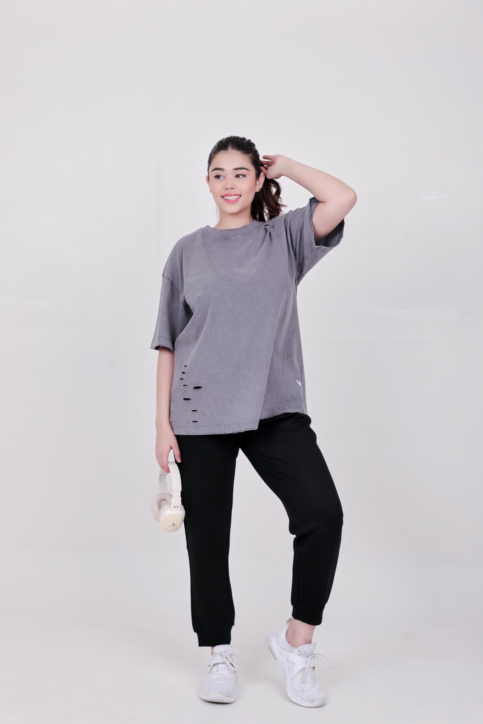 Women's Ripped Oversize T-Shirt – Grey