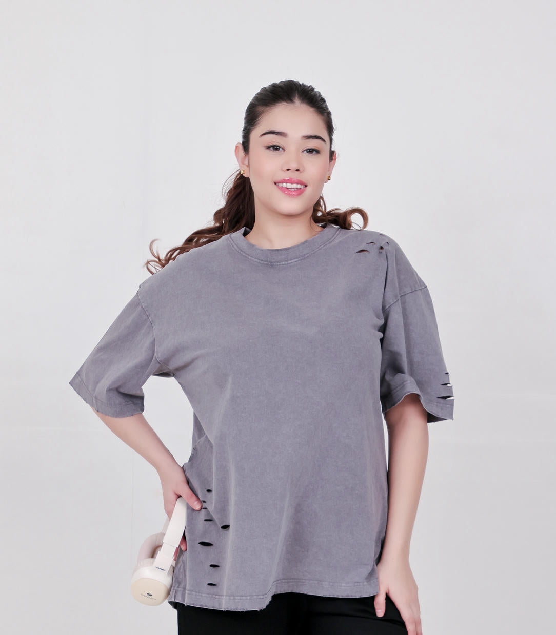Women's Ripped Oversize T-Shirt – Grey