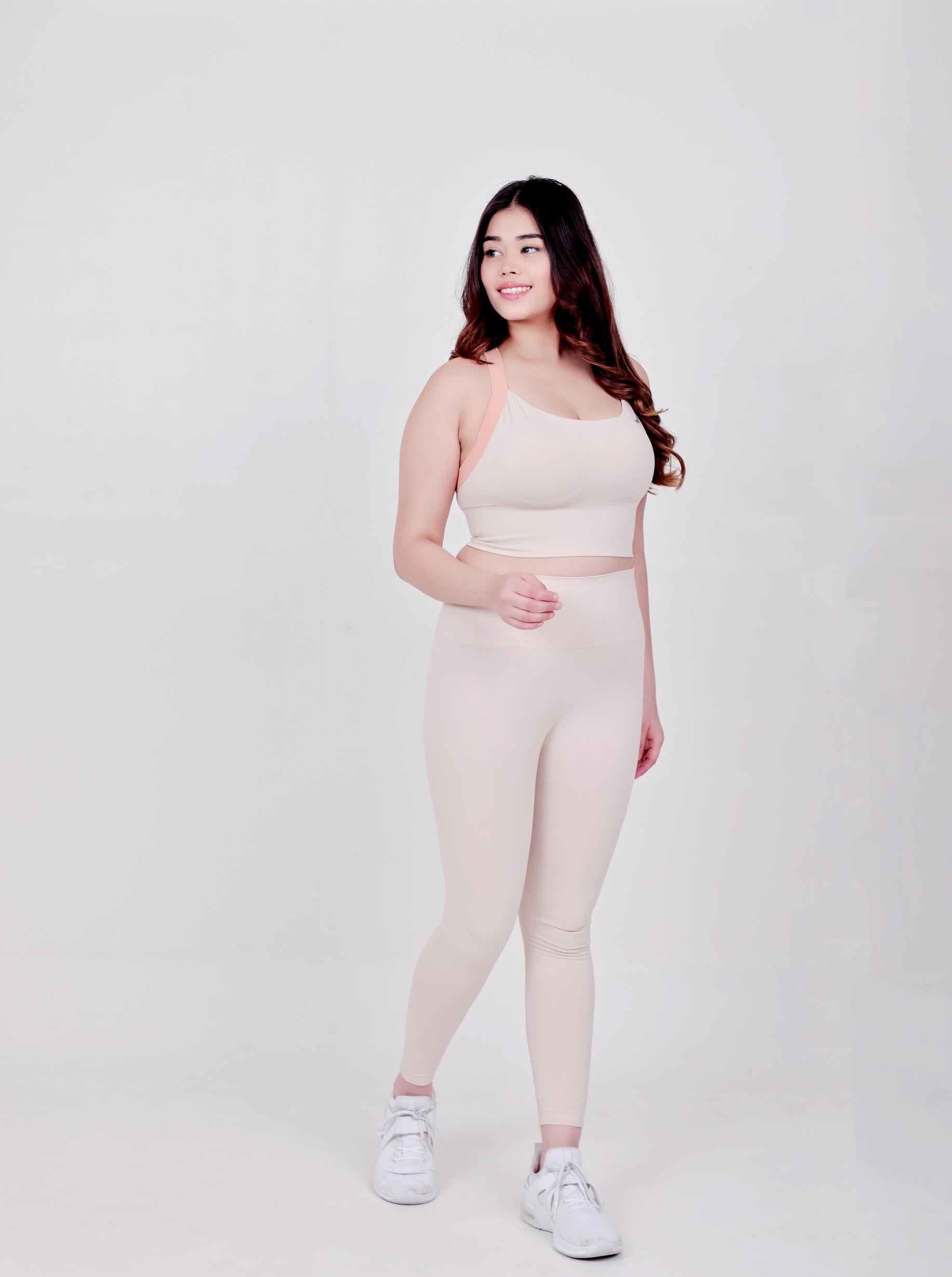 Women's Seamless Nylon Yoga Co-ord Set – Light Peach