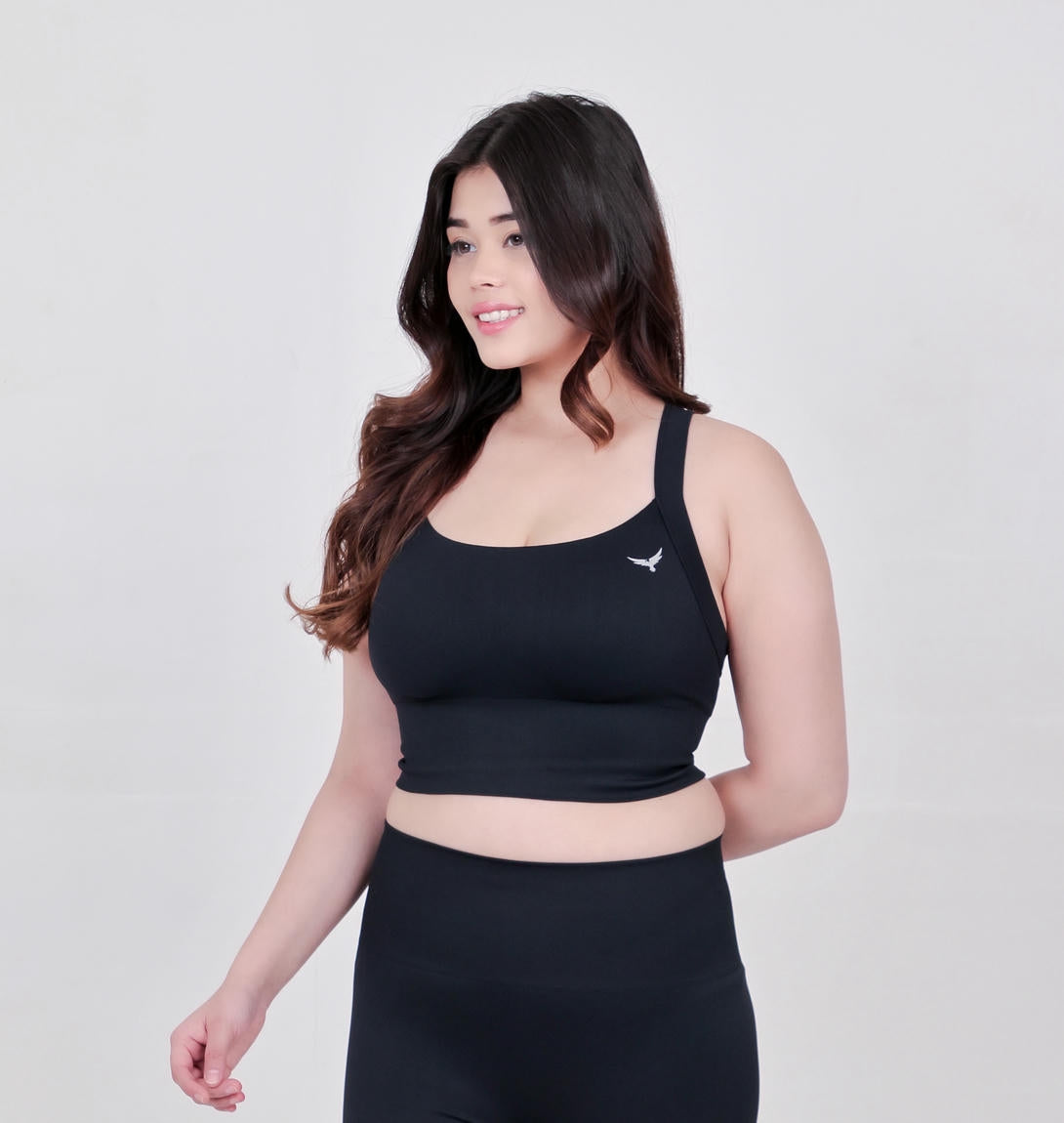 WOMEN’S SEAMLESS NYLON YOGA BRA – BLACK