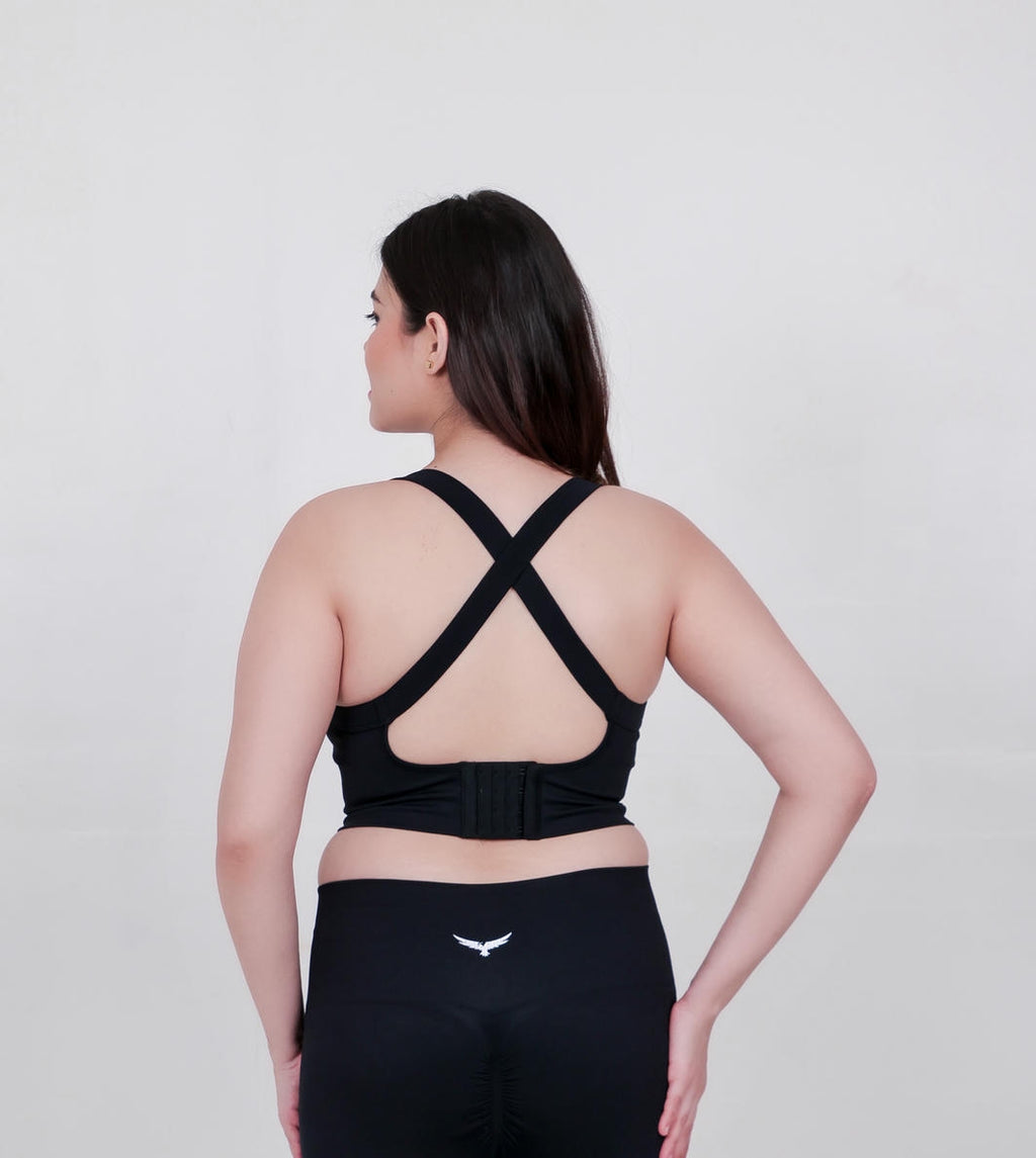 WOMEN’S SEAMLESS NYLON YOGA BRA – BLACK