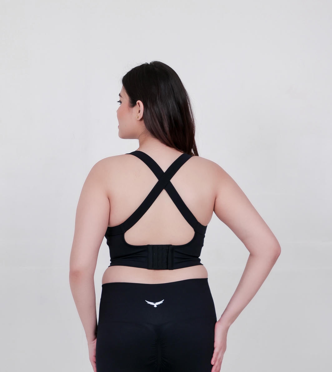 WOMEN’S SEAMLESS NYLON YOGA BRA – BLACK