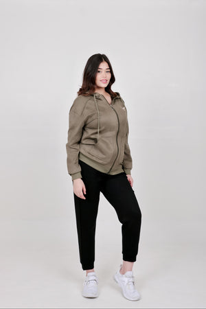 VelvaCosy Light Winter Zip-Up Hoodie for Women – Green