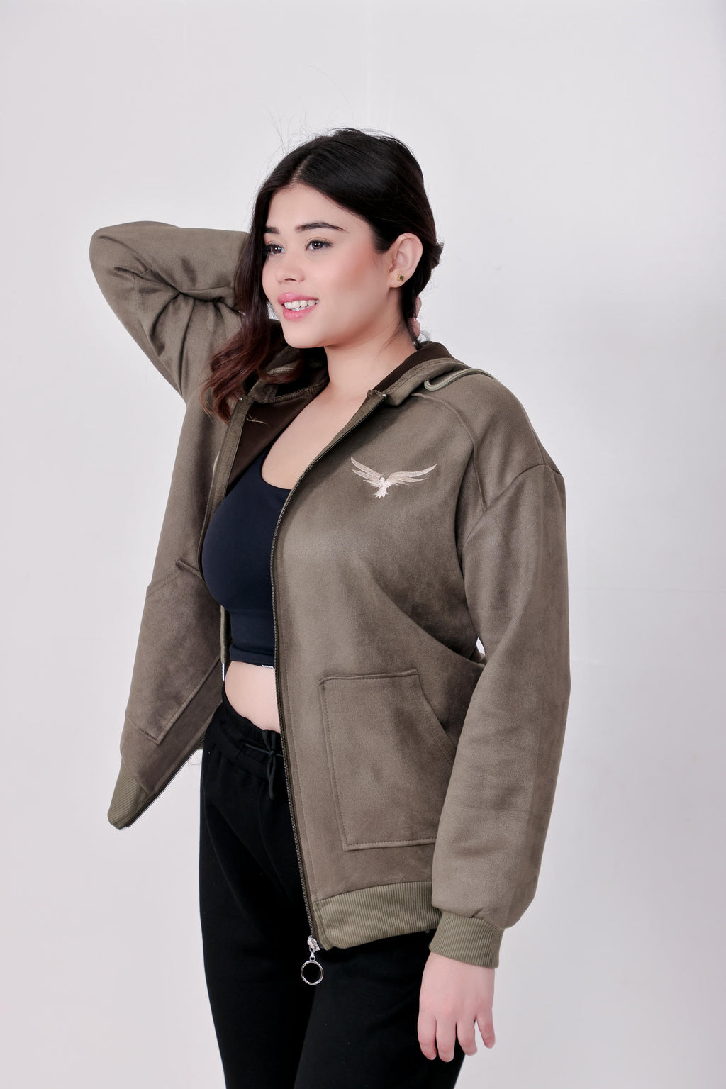 VelvaCosy Light Winter Zip-Up Hoodie for Women – Green