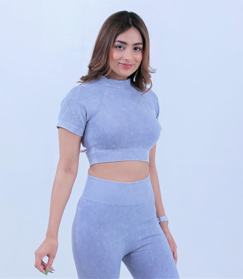 Stripe Crew Gym Nylon Crop Top – Light Grey