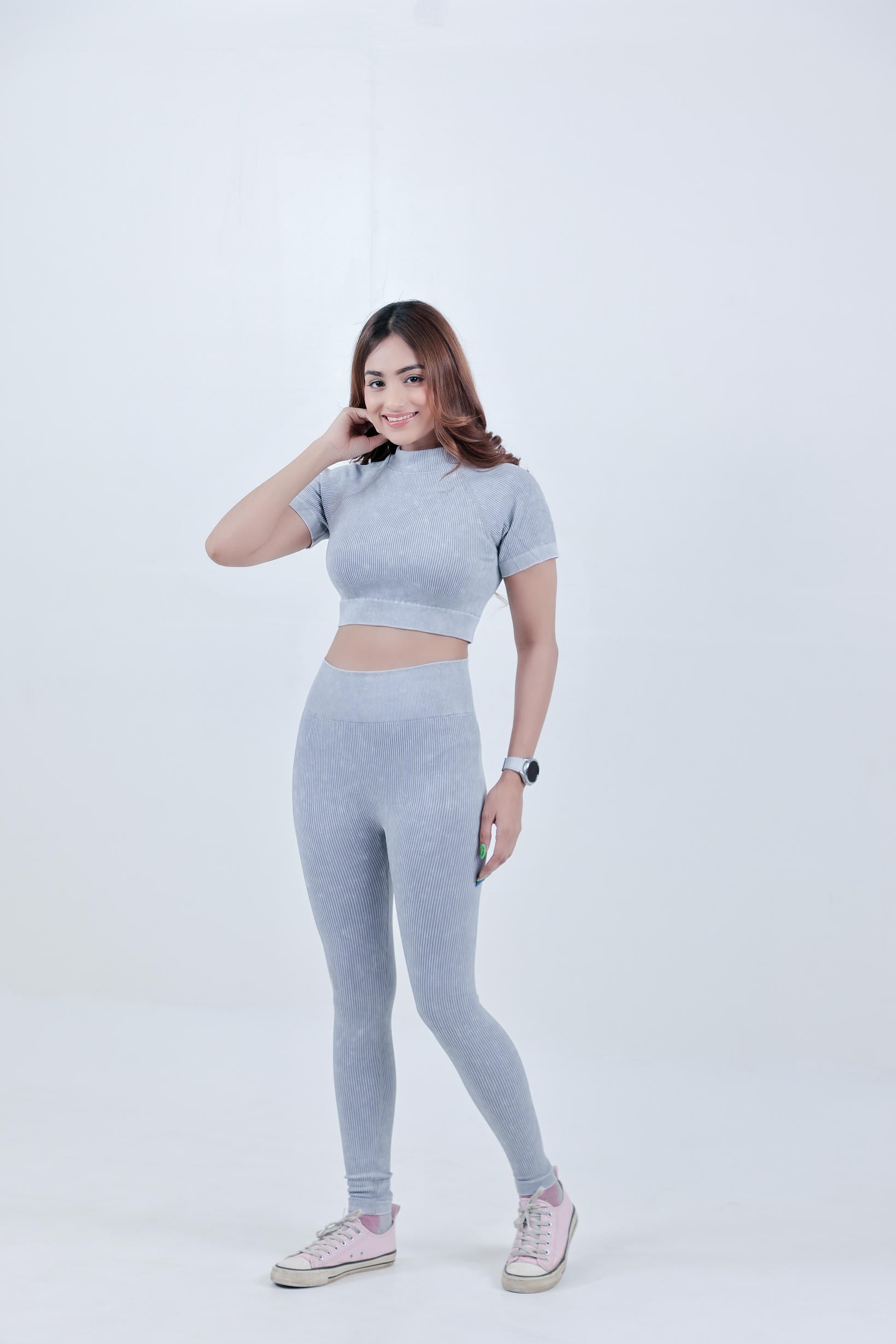 Stripe Crew Gym Nylon Legging – Light Grey