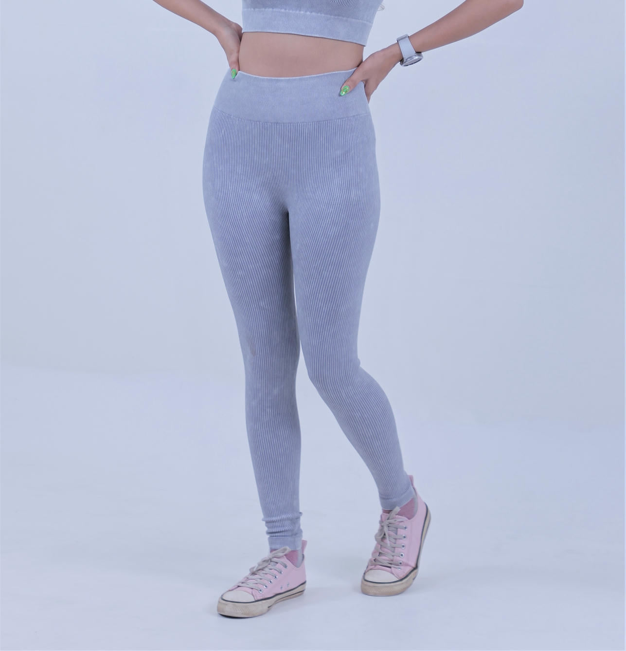 Stripe Crew Gym Nylon Legging – Light Grey