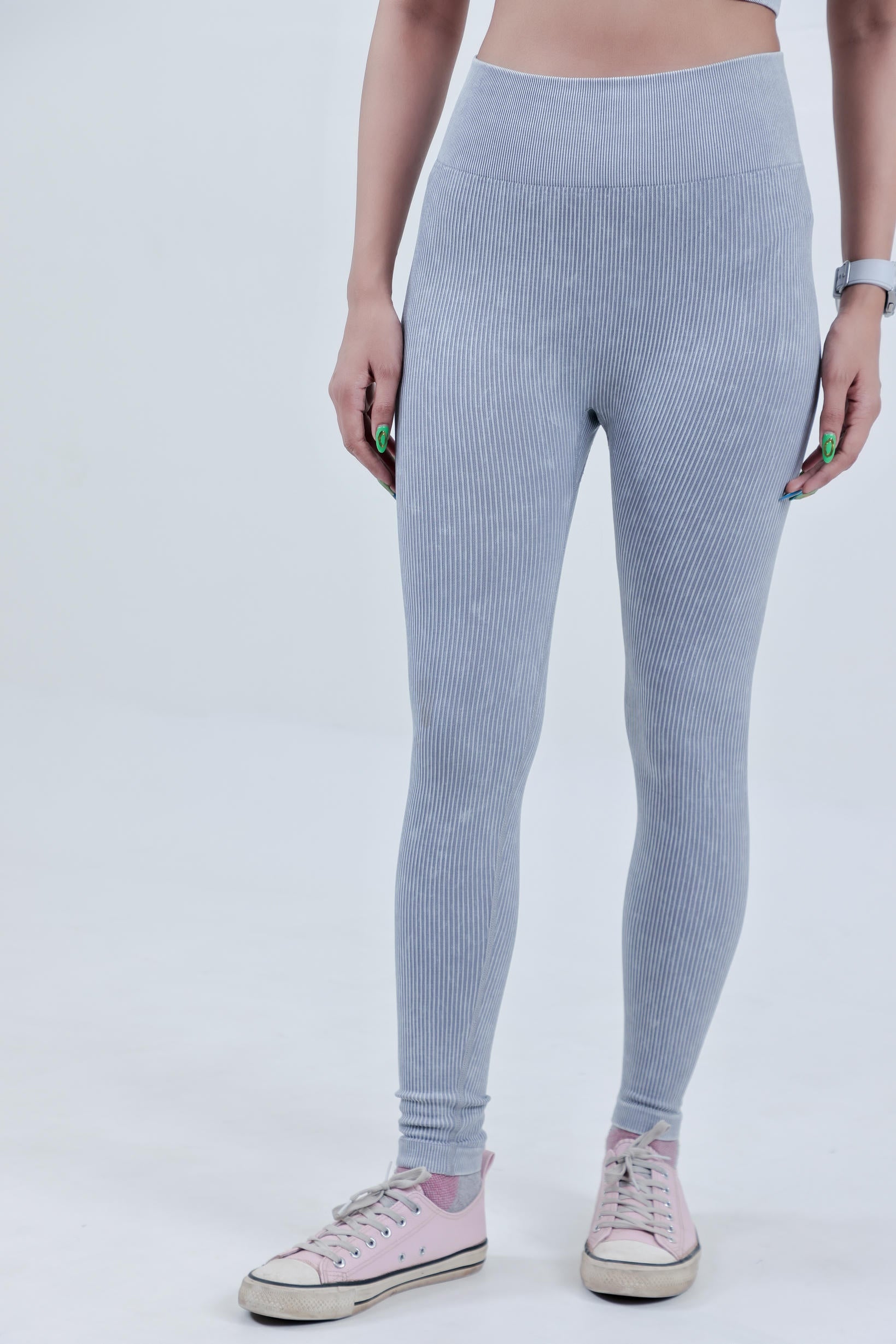 Stripe Crew Gym Nylon Legging – Light Grey
