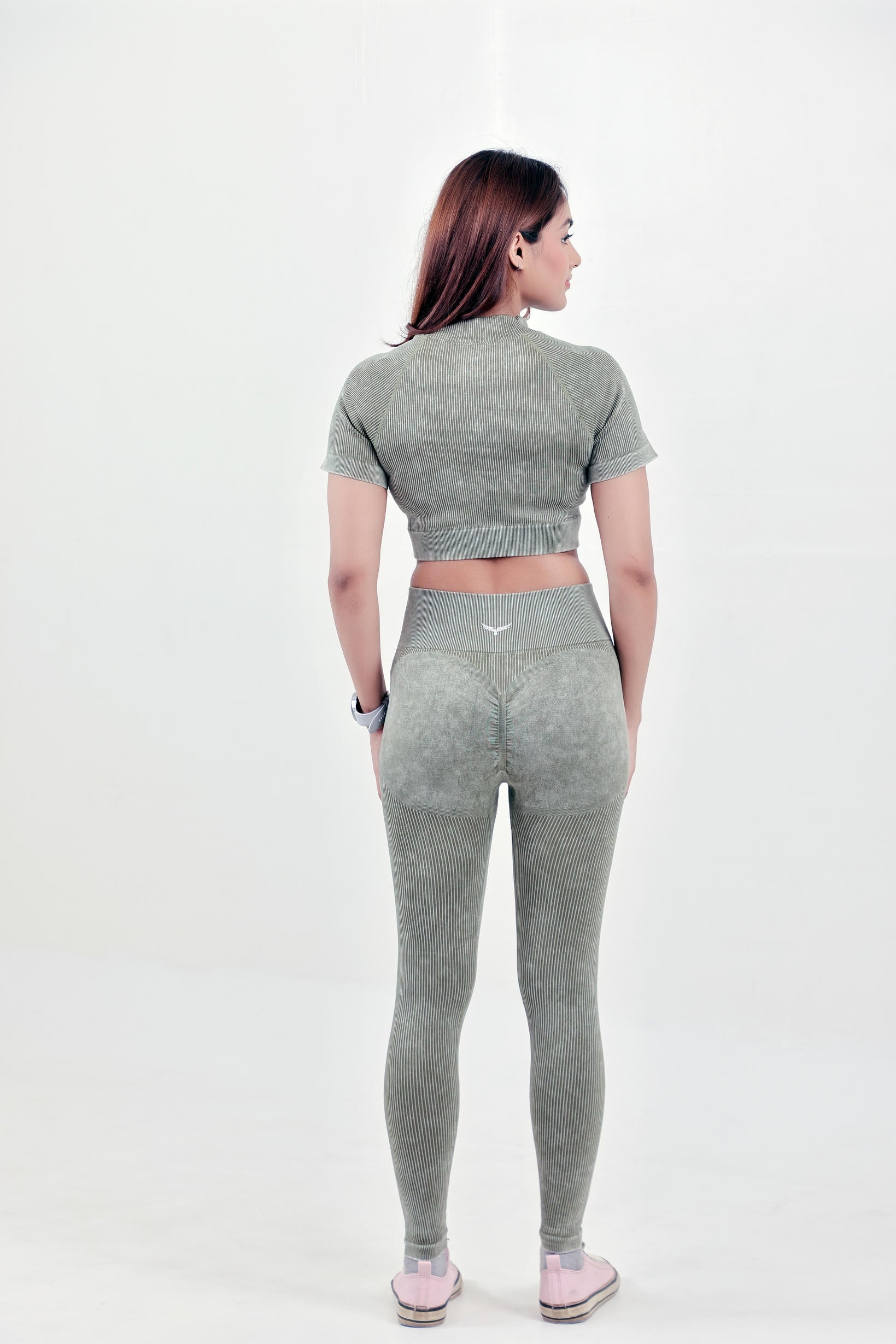Stripe Crew Gym Nylon Legging – Olive Green