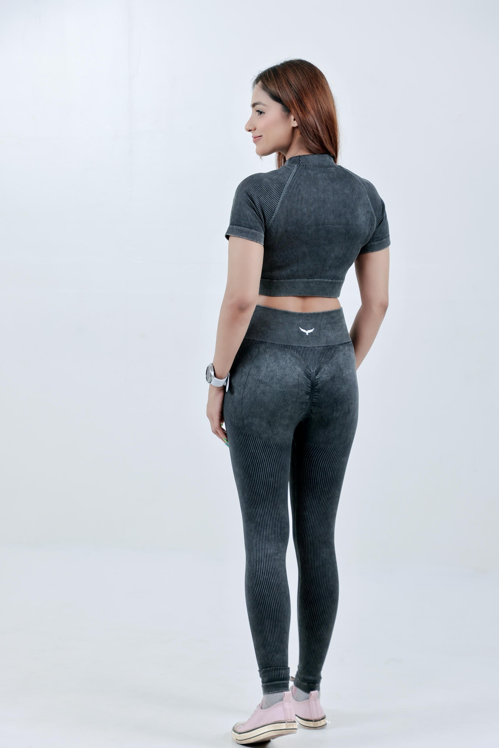 Stripe Crew Gym Nylon Legging – Charcoal Grey