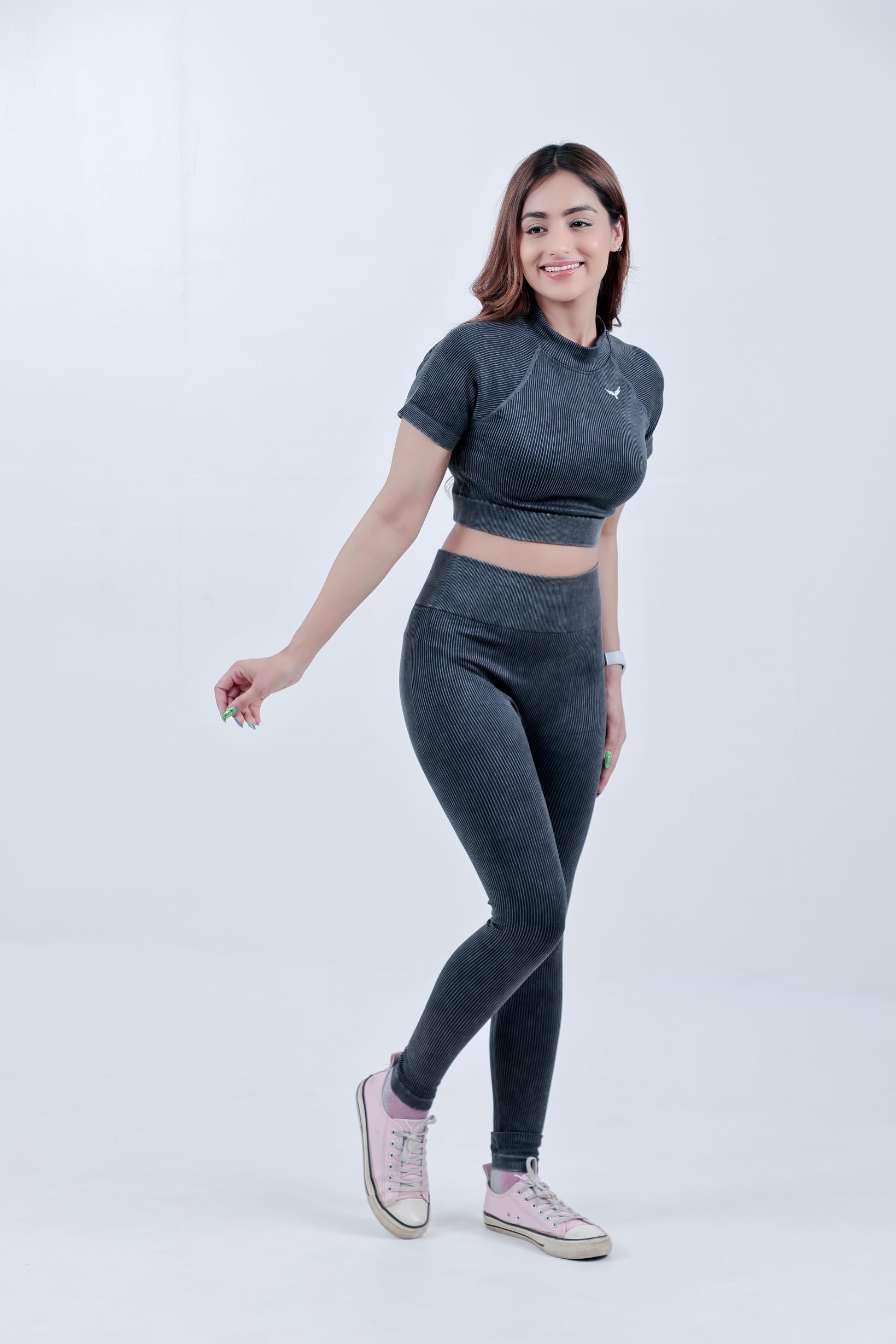 Stripe Crew Gym Nylon Legging – Charcoal Grey