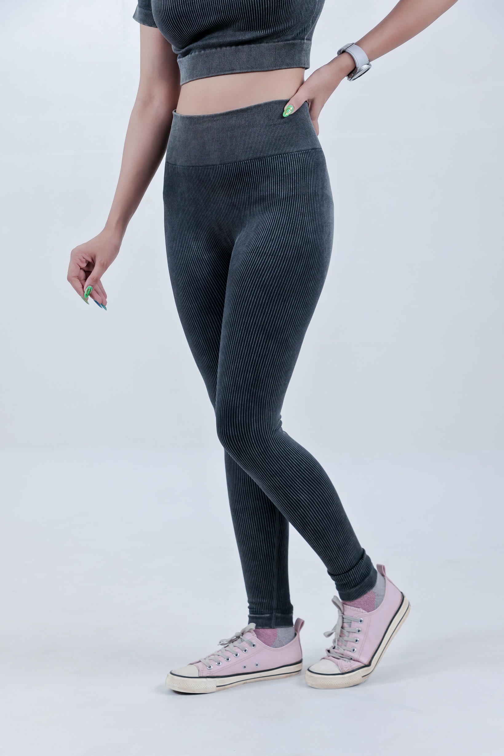 Stripe Crew Gym Nylon Legging – Charcoal Grey