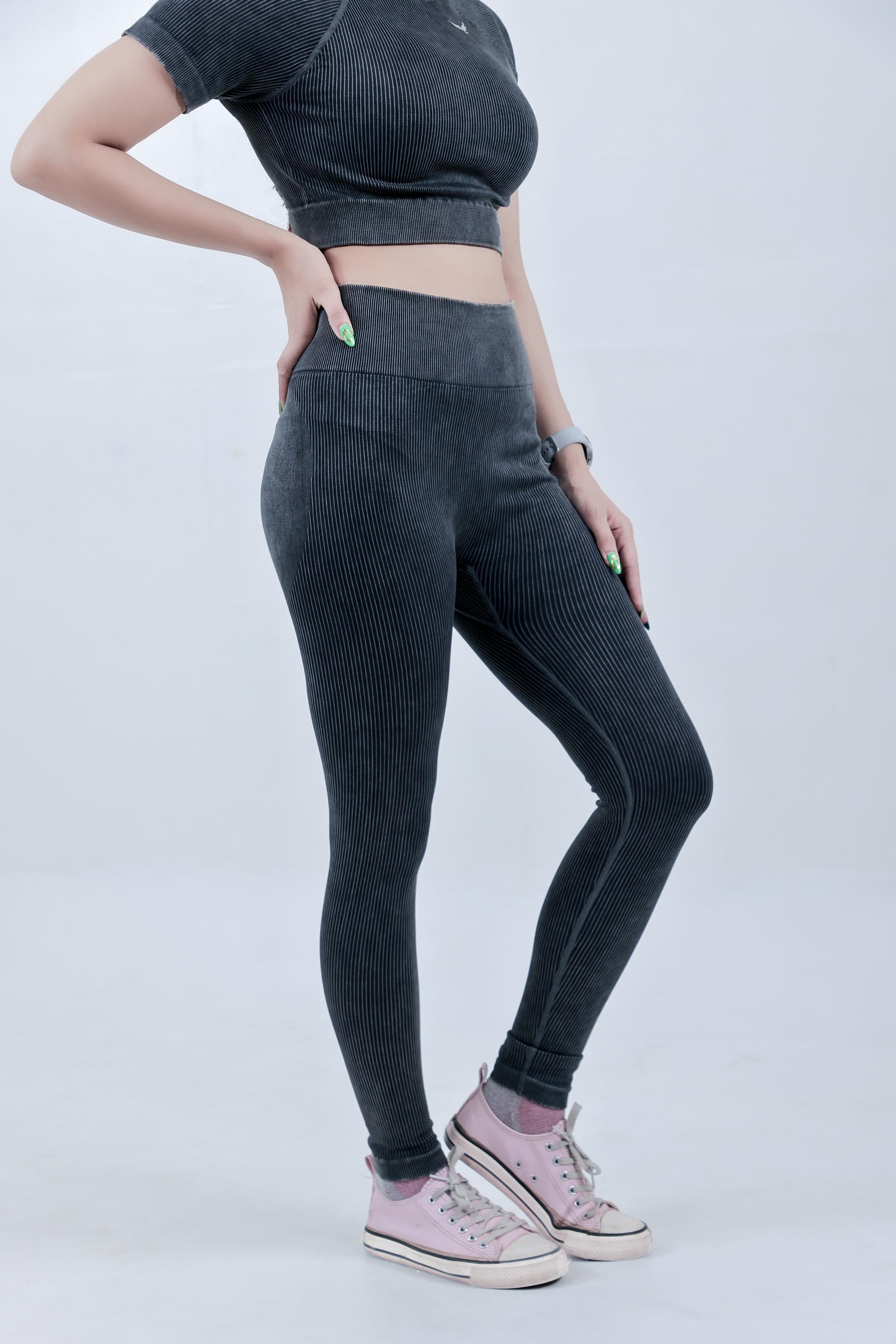 Stripe Crew Gym Nylon Legging – Charcoal Grey