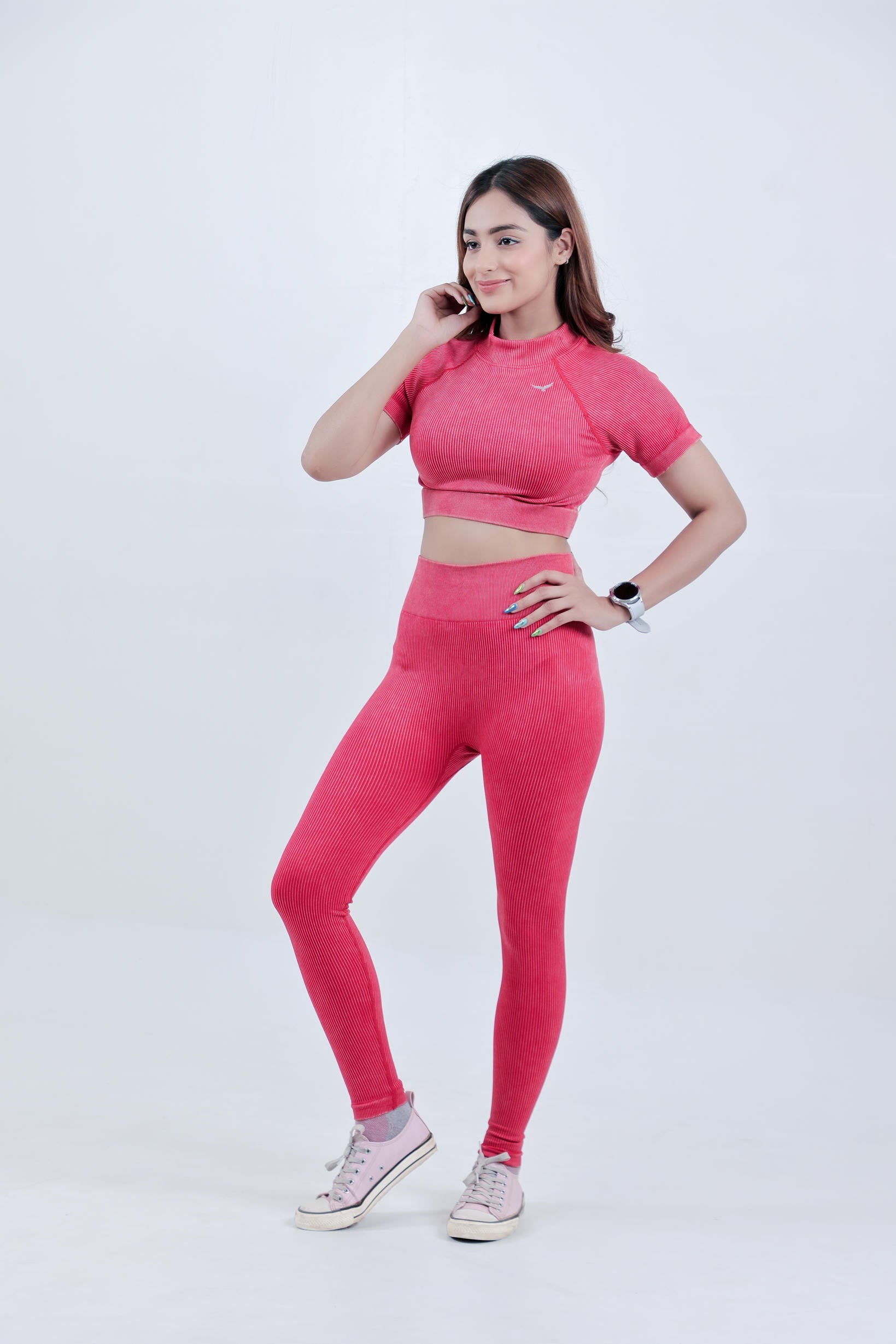 Stripe Crew Gym Nylon Legging – Red