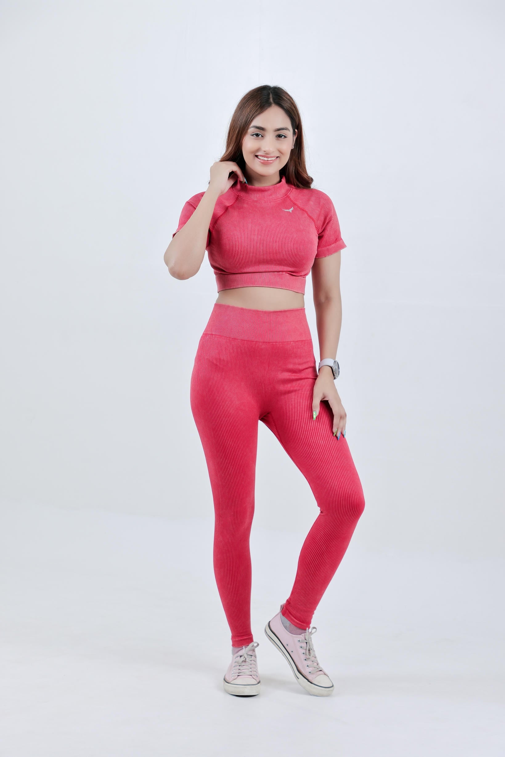 Stripe Crew Gym Nylon Legging – Red