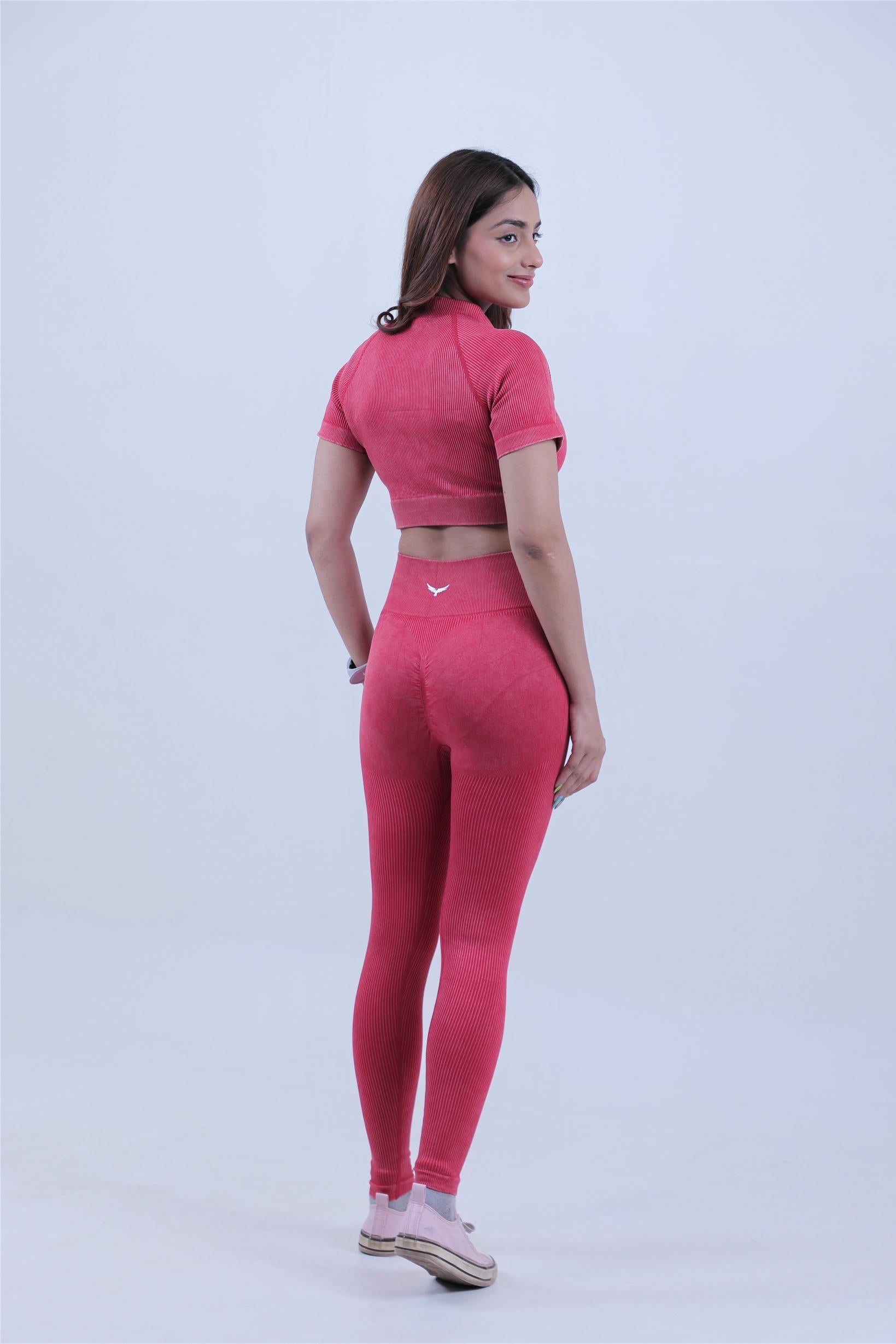 Stripe Crew Gym Nylon Co-ord Sets –Red