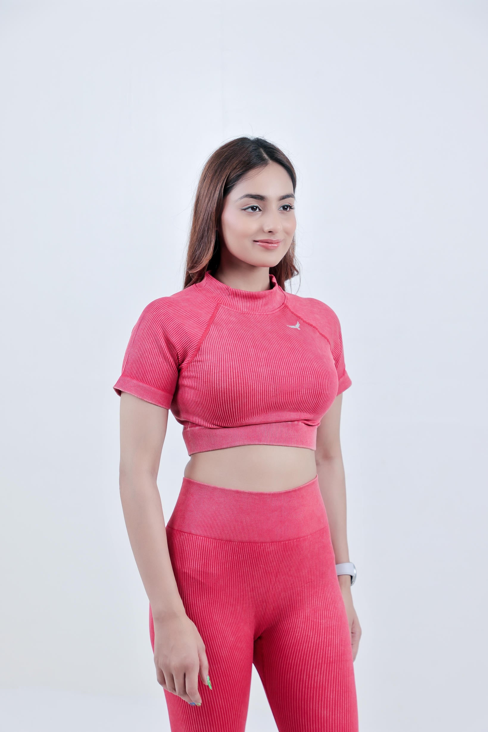 Stripe Crew Gym Nylon Crop Top – Red
