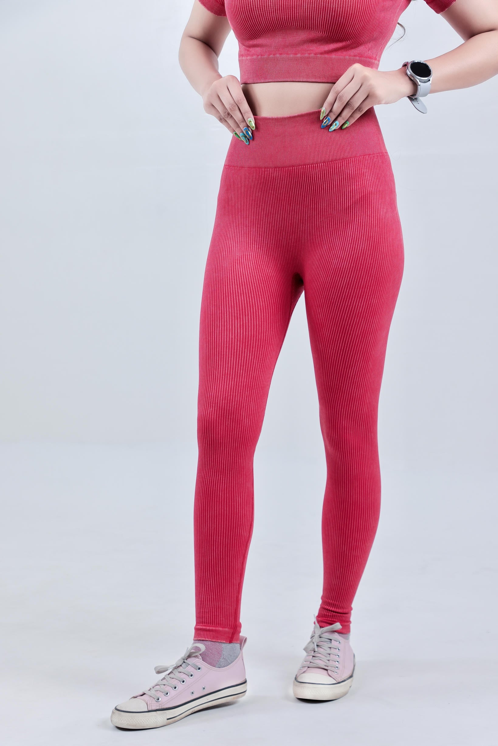 Stripe Crew Gym Nylon Legging – Red