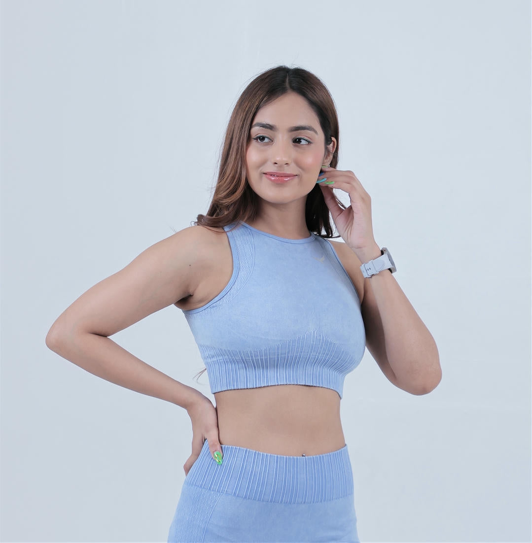 Women’s Seamless Active Nylon Bra – Soft Blue