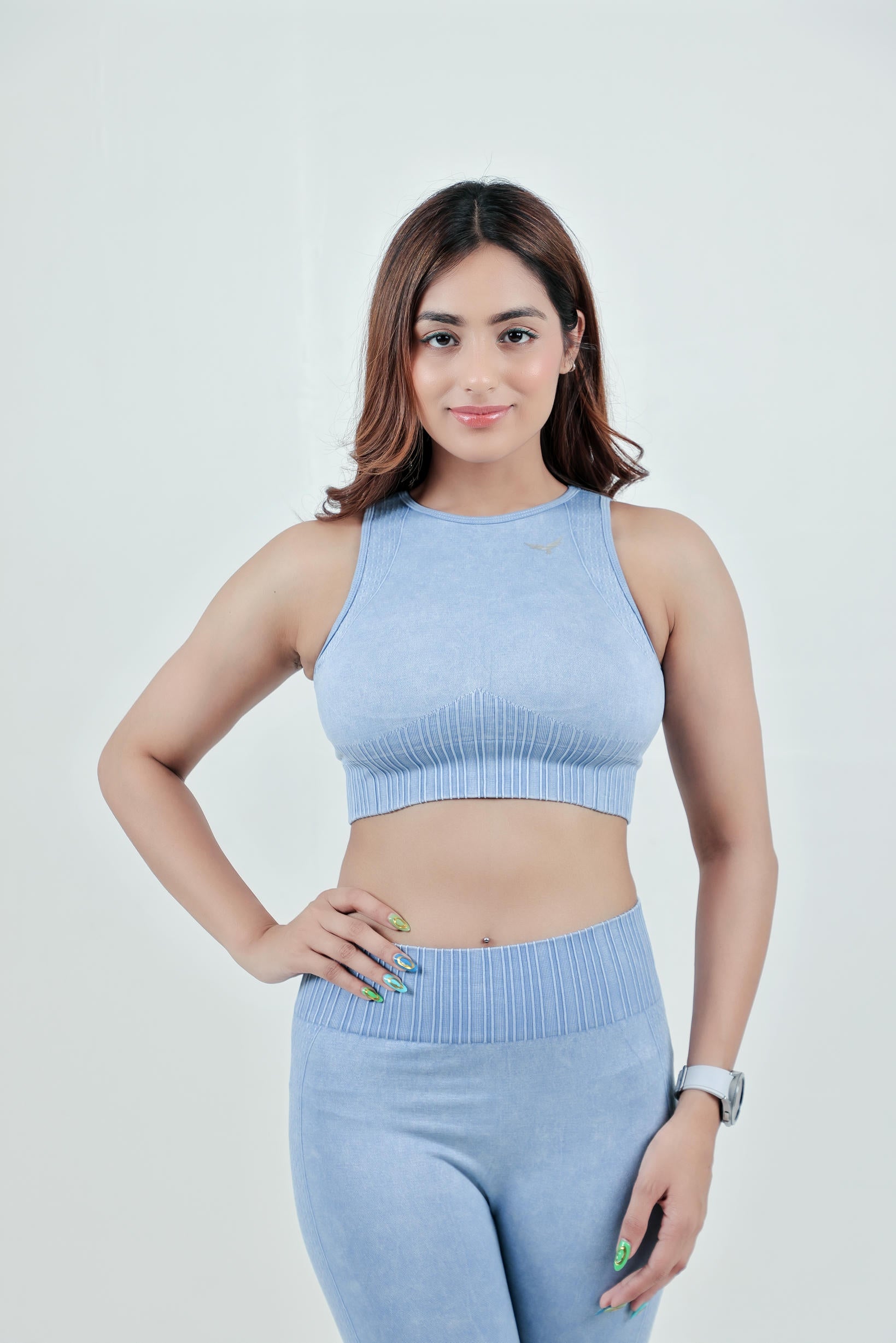 Women’s Seamless Active Nylon Bra – Soft Blue