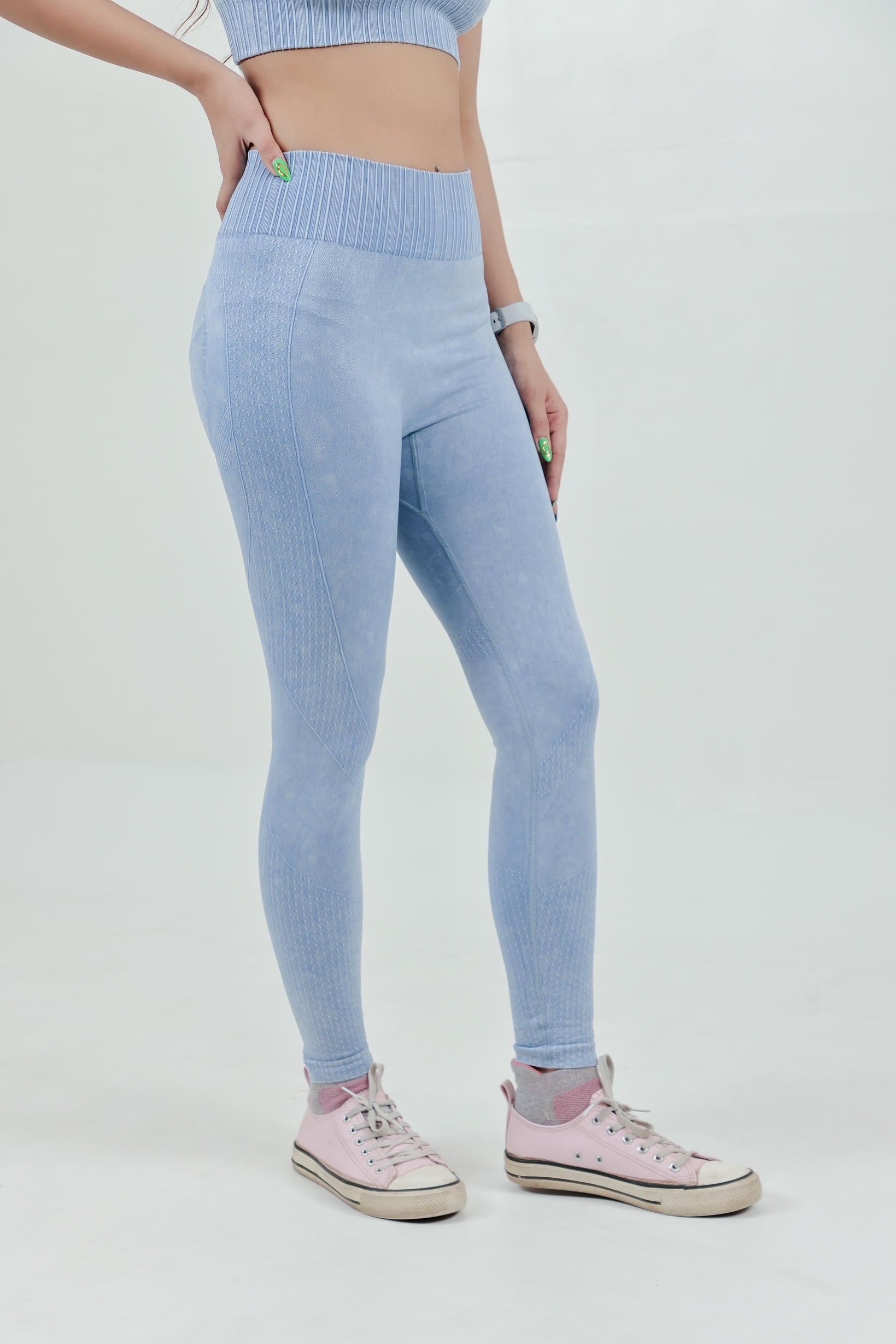Women’s High Waist Seamless Nylon Legging – Soft Blue
