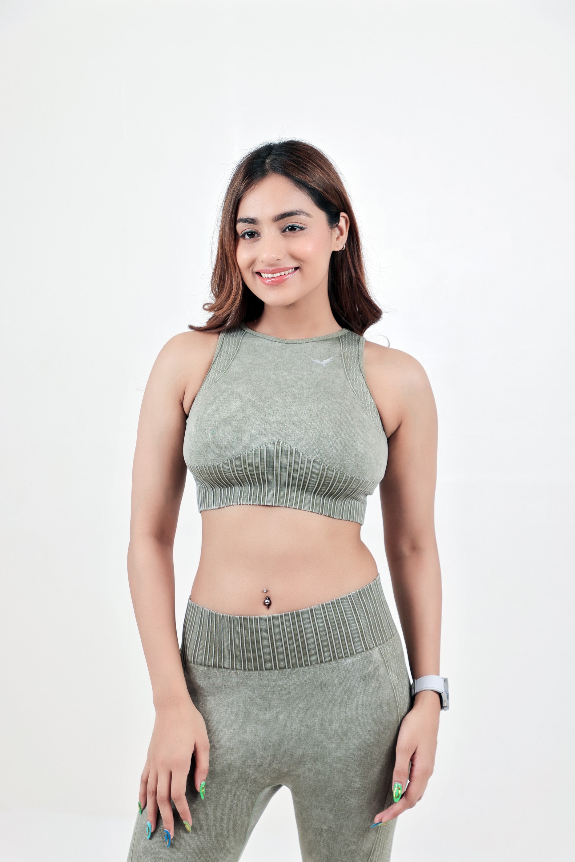 Women’s High Waist Seamless Nylon Legging – Olive Green