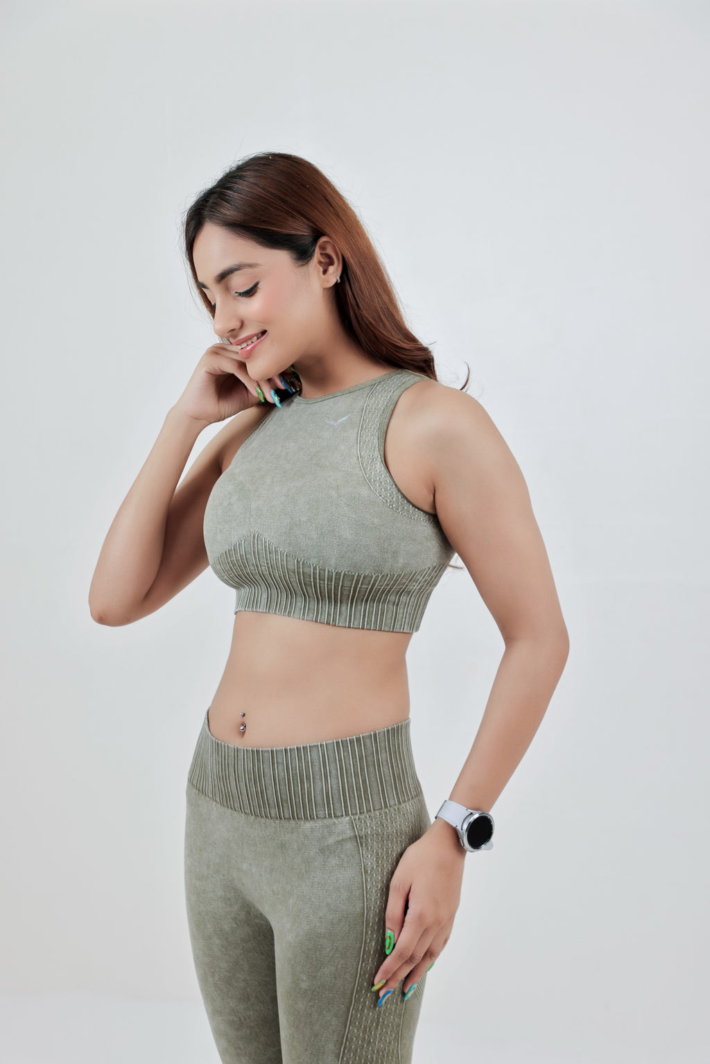 Women’s High Waist Seamless Nylon Legging – Olive Green