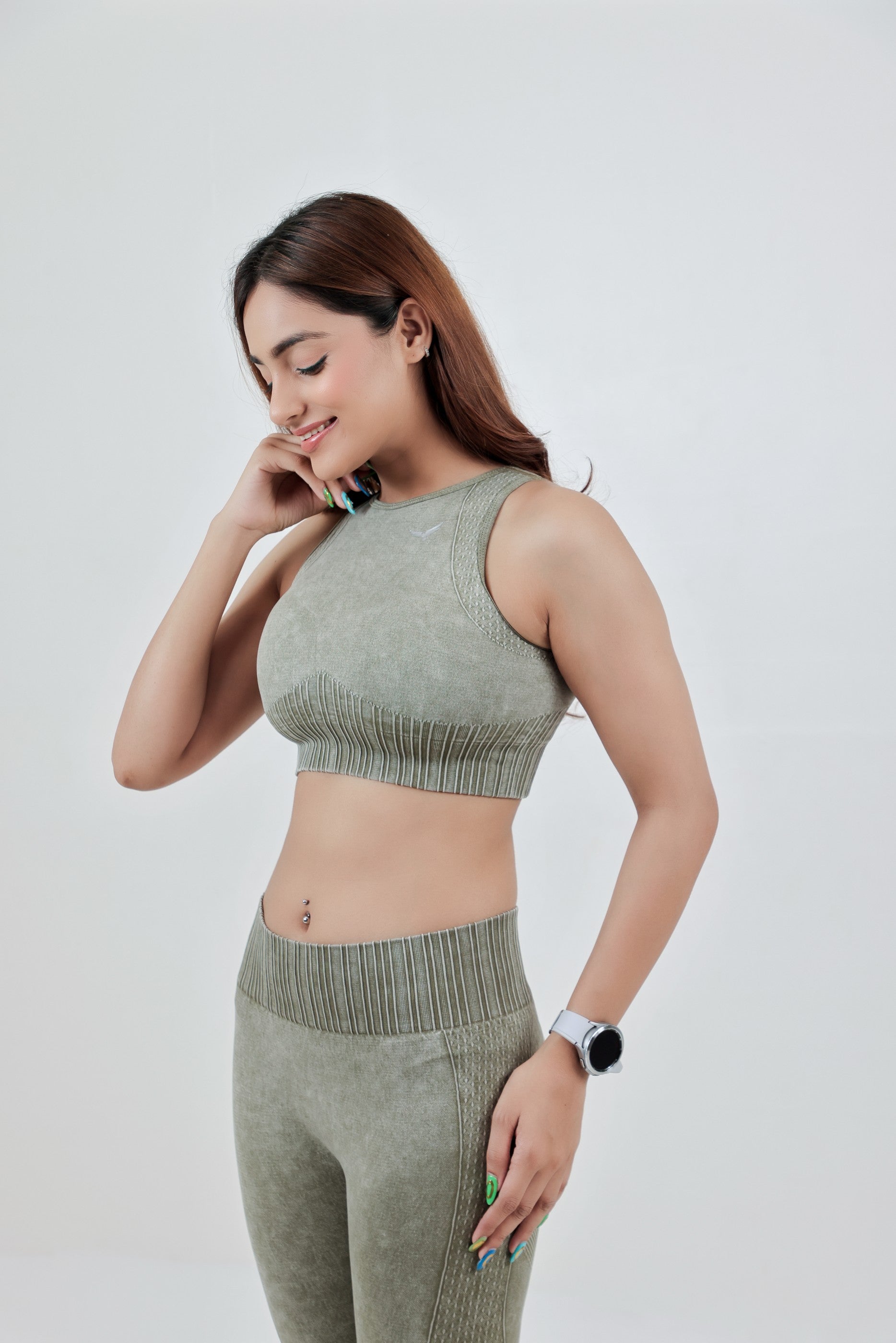 Women’s High Waist Seamless Nylon Legging – Olive Green
