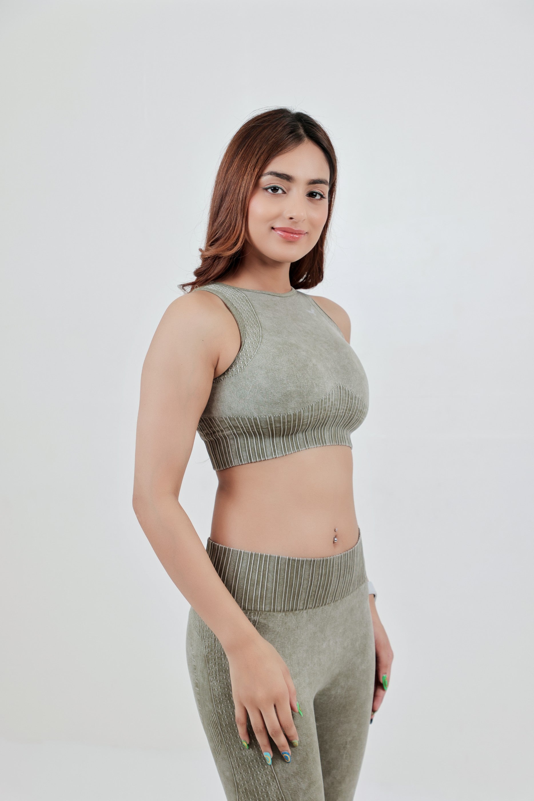 Women’s High Waist Seamless Nylon Legging – Olive Green