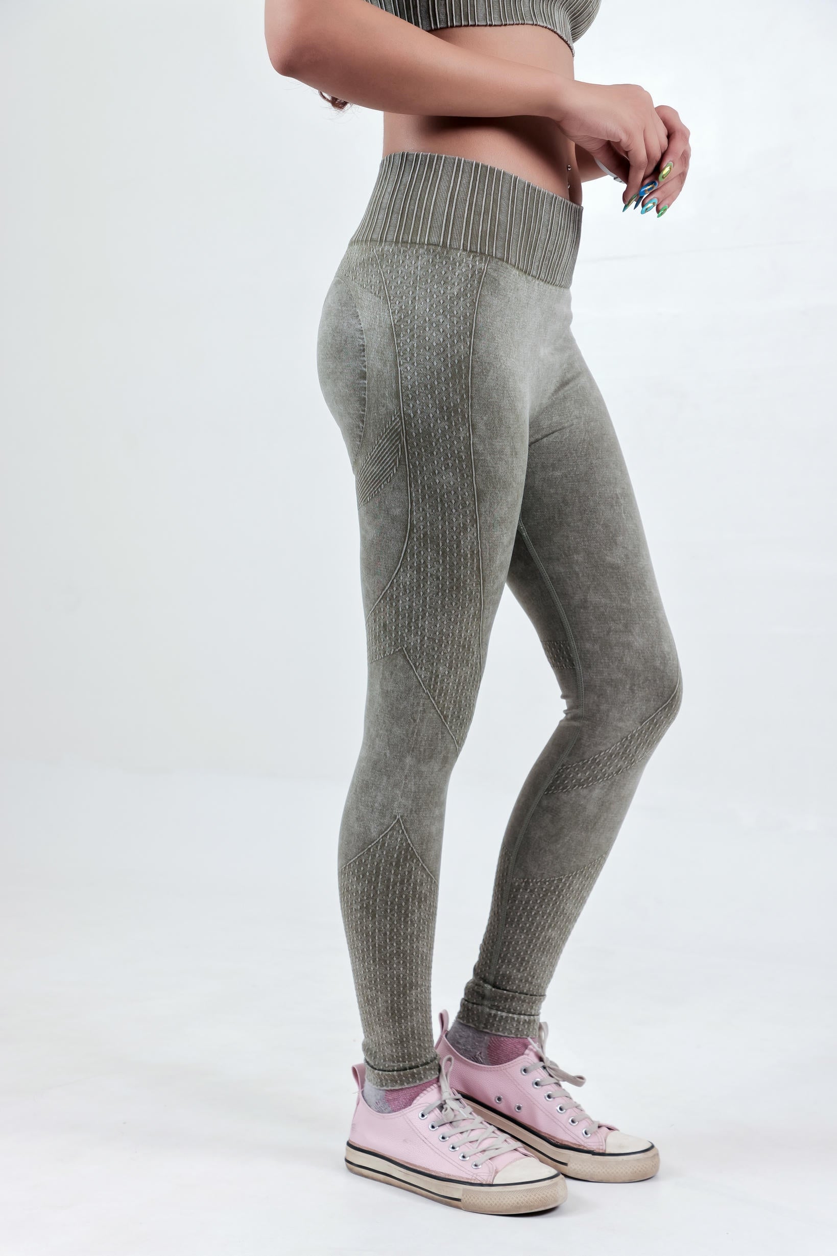 Stripe Crew Gym Nylon Co-ord Sets – Olive Green