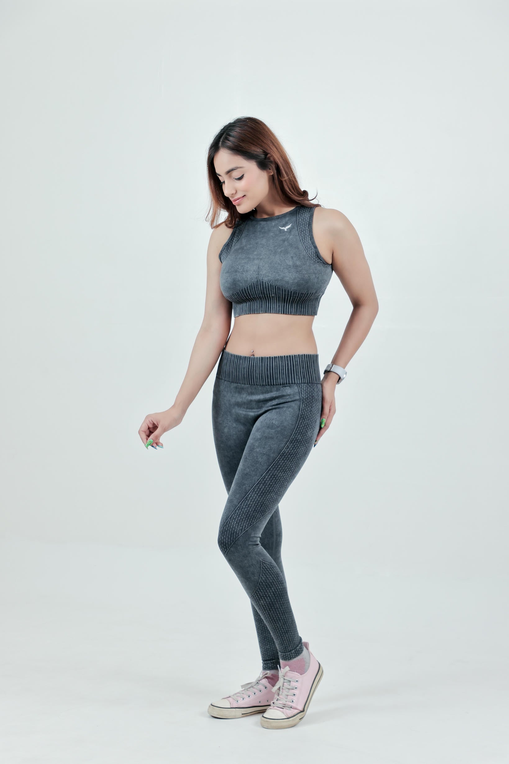 Women’s Seamless Active Nylon Bra & Legging – Charcoal Grey