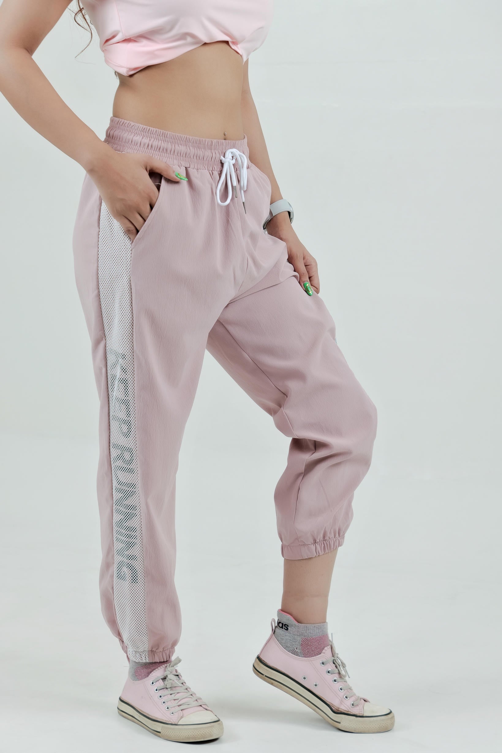 Women's Mesh Strip Track Pants – Blush Pink