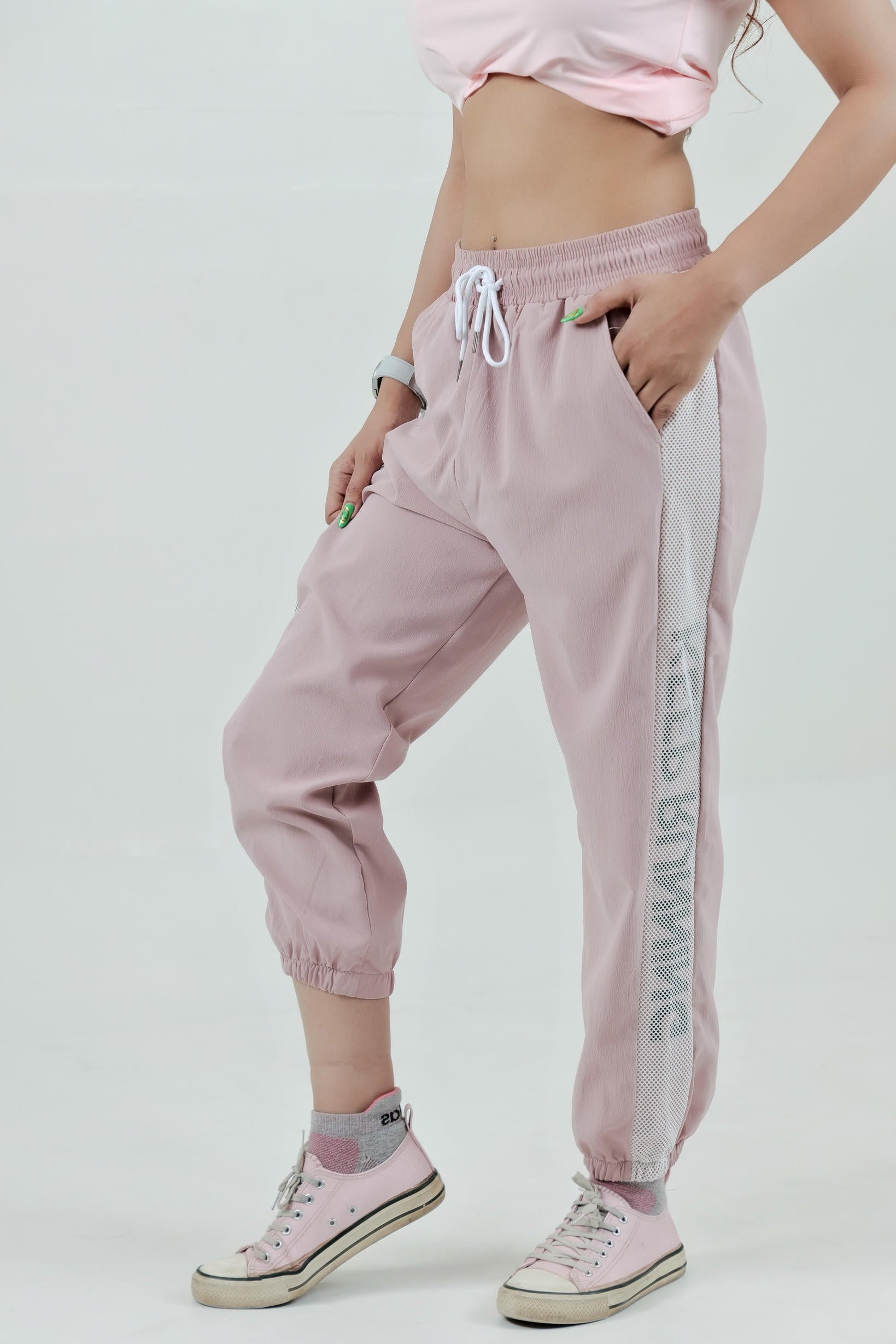 Women's Mesh Strip Track Pants – Blush Pink