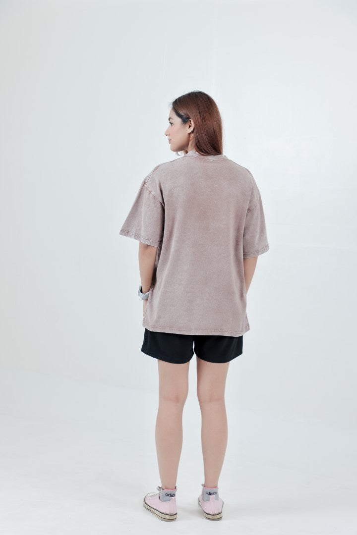 Women's Stone Wash Oversize T-Shirt – Light Brown