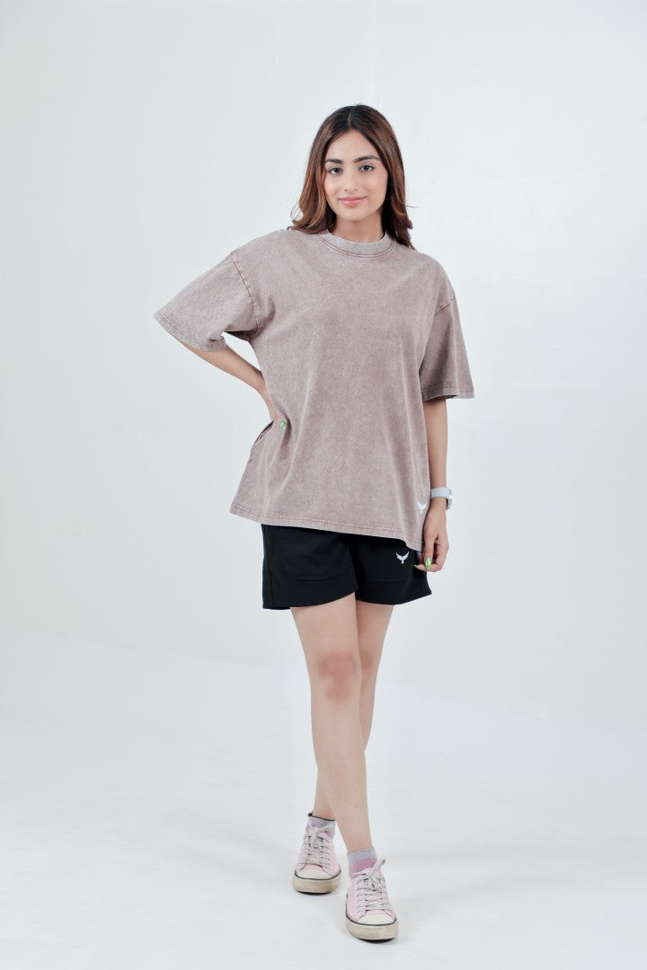 Women's Stone Wash Oversize T-Shirt – Light Brown