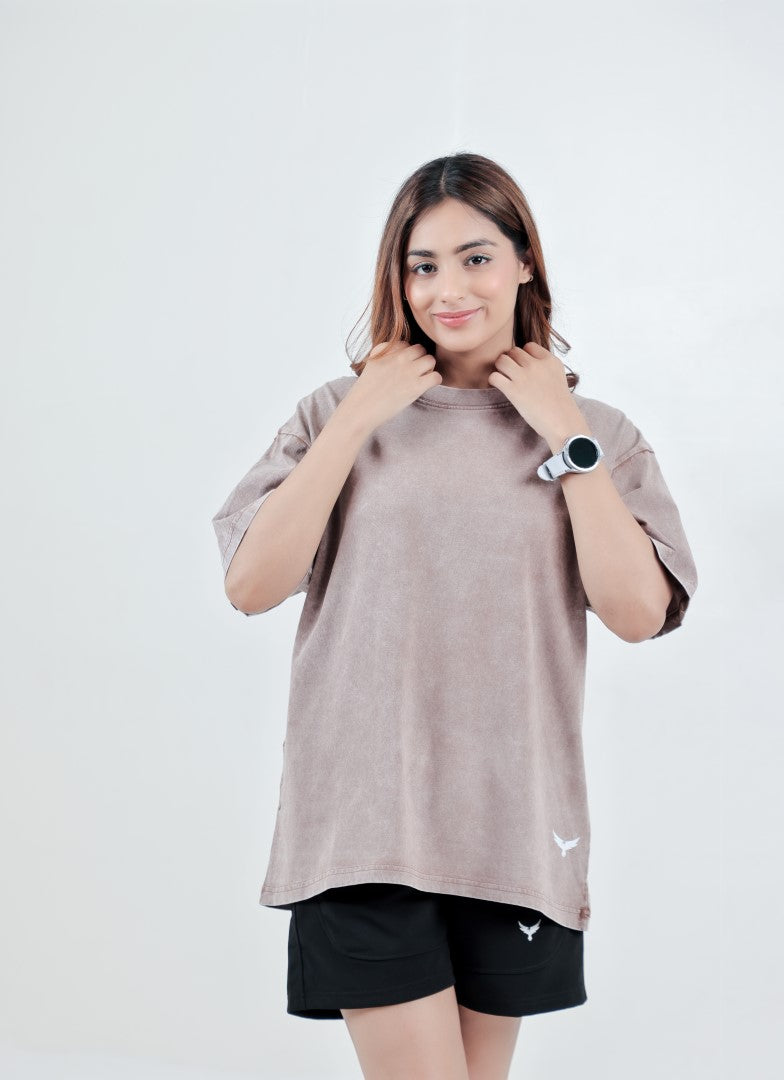 Women's Stone Wash Oversize T-Shirt – Light Brown