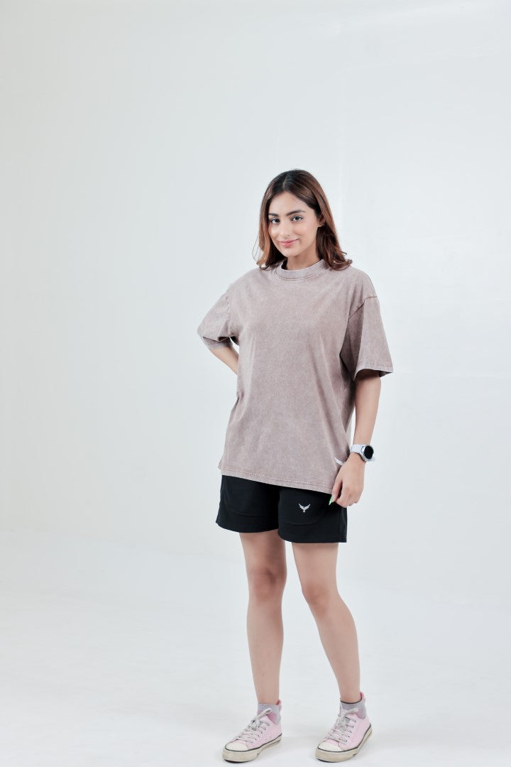 Women's Stone Wash Oversize T-Shirt – Light Brown