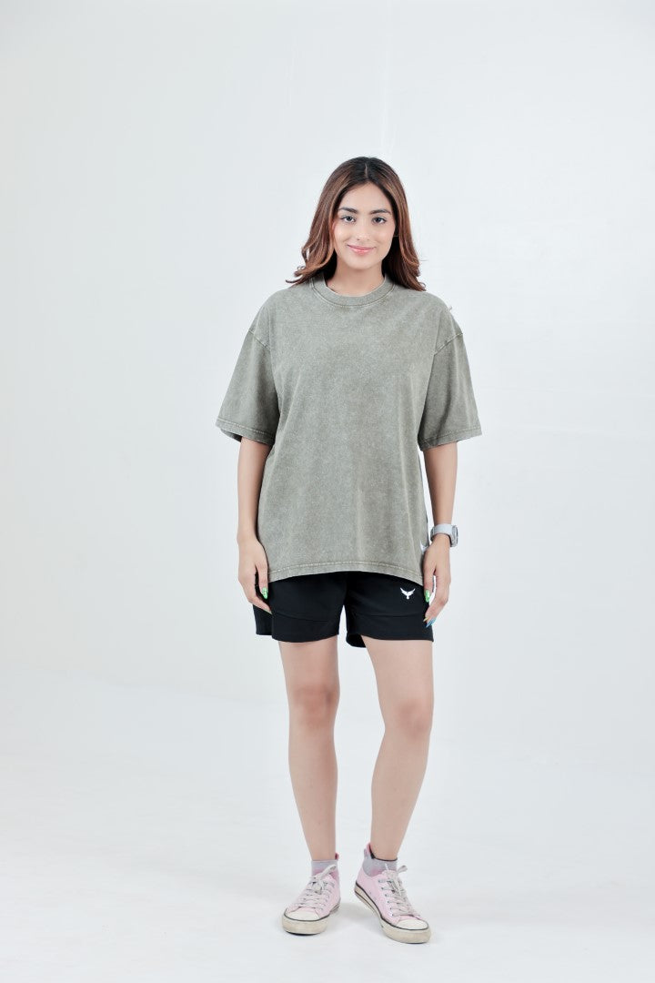 Women's Stone Wash Oversize T-Shirt – Olive Green