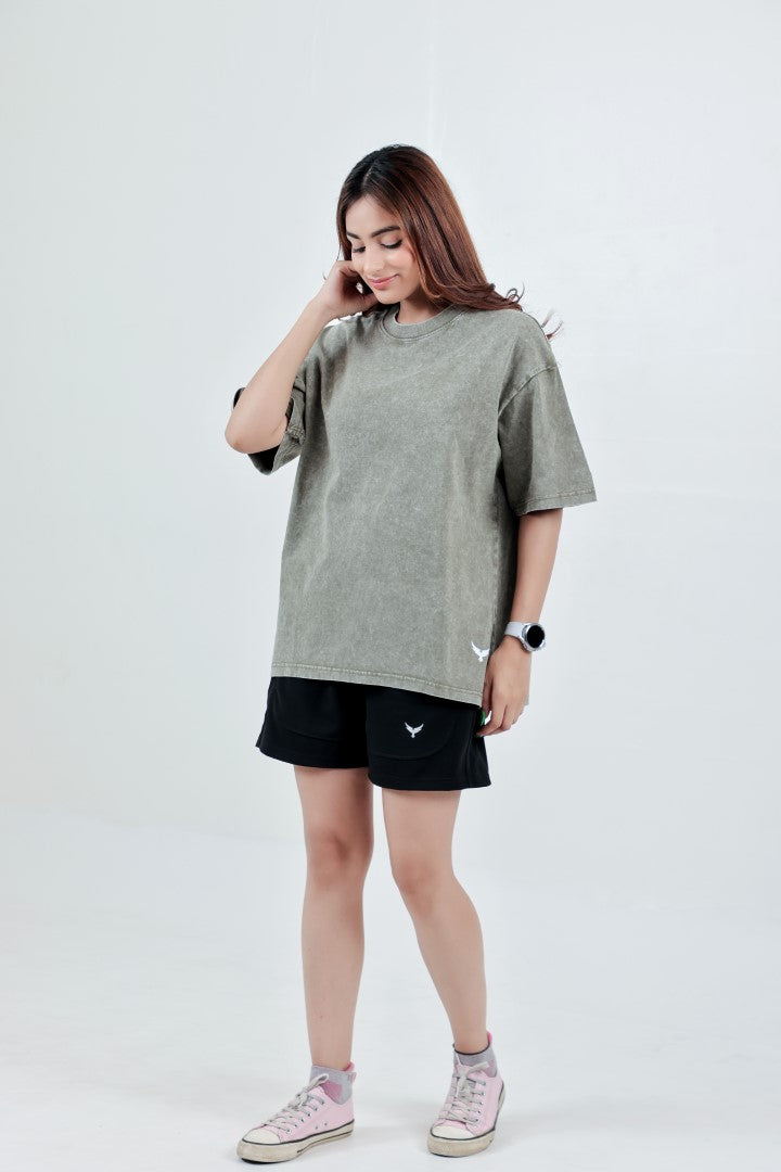 Women's Stone Wash Oversize T-Shirt – Olive Green