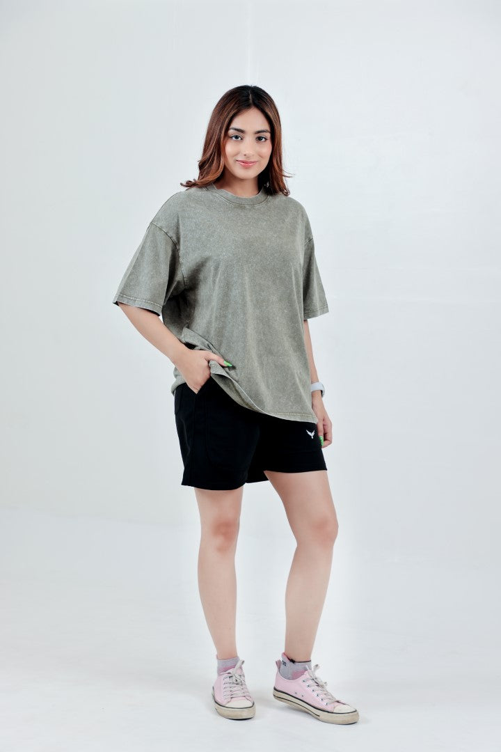 Women's Stone Wash Oversize T-Shirt – Olive Green