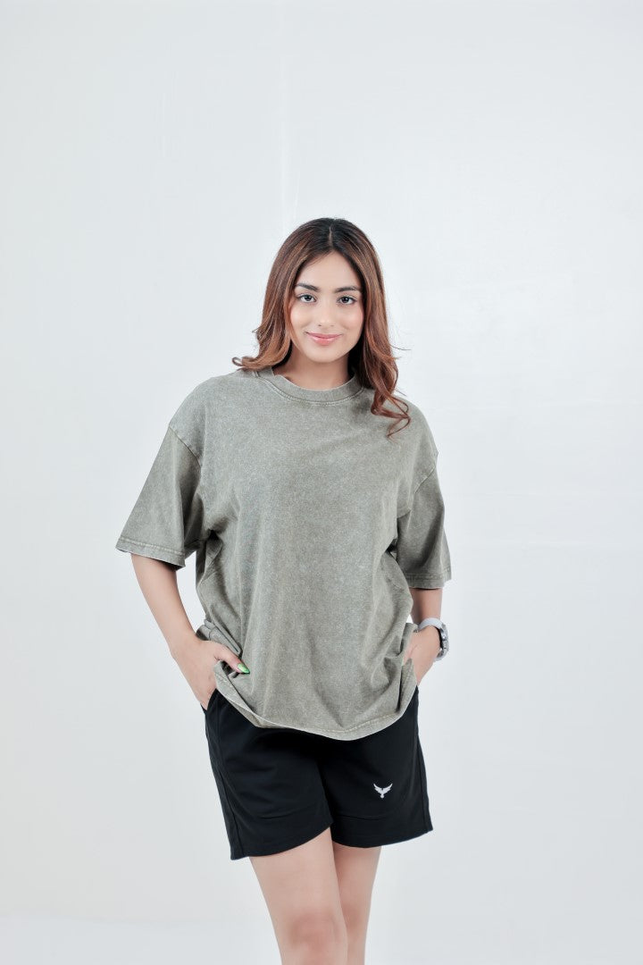 Women's Stone Wash Oversize T-Shirt – Olive Green