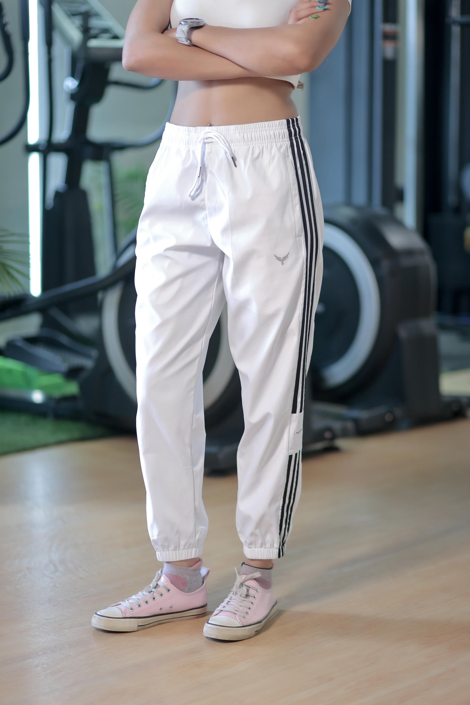 Women's Striped Joggers – White